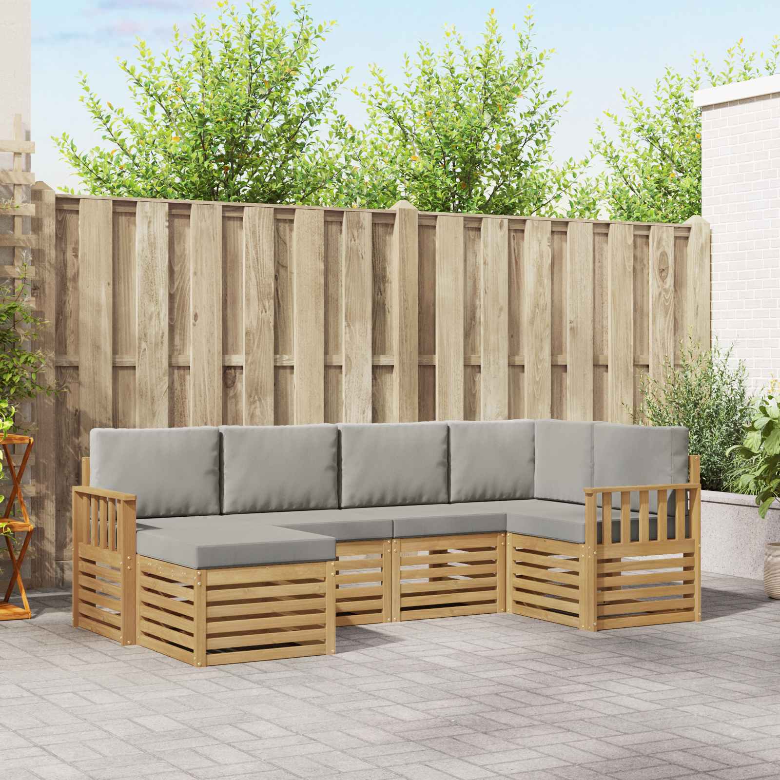Outdoor-Sofagarnitur 6 stk. Weiß und Hellgrau Polyester
