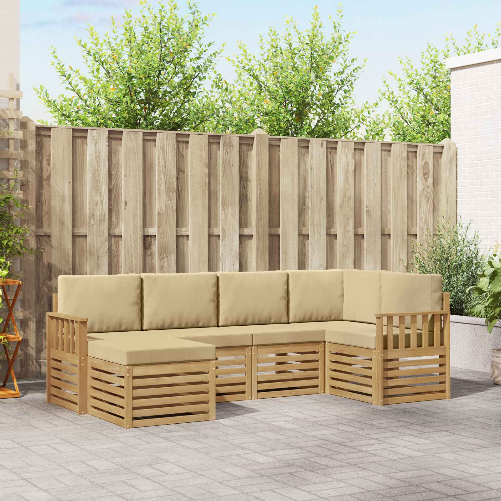 Outdoor-Sofagarnitur 6 stk. Weiß und Beige Polyester