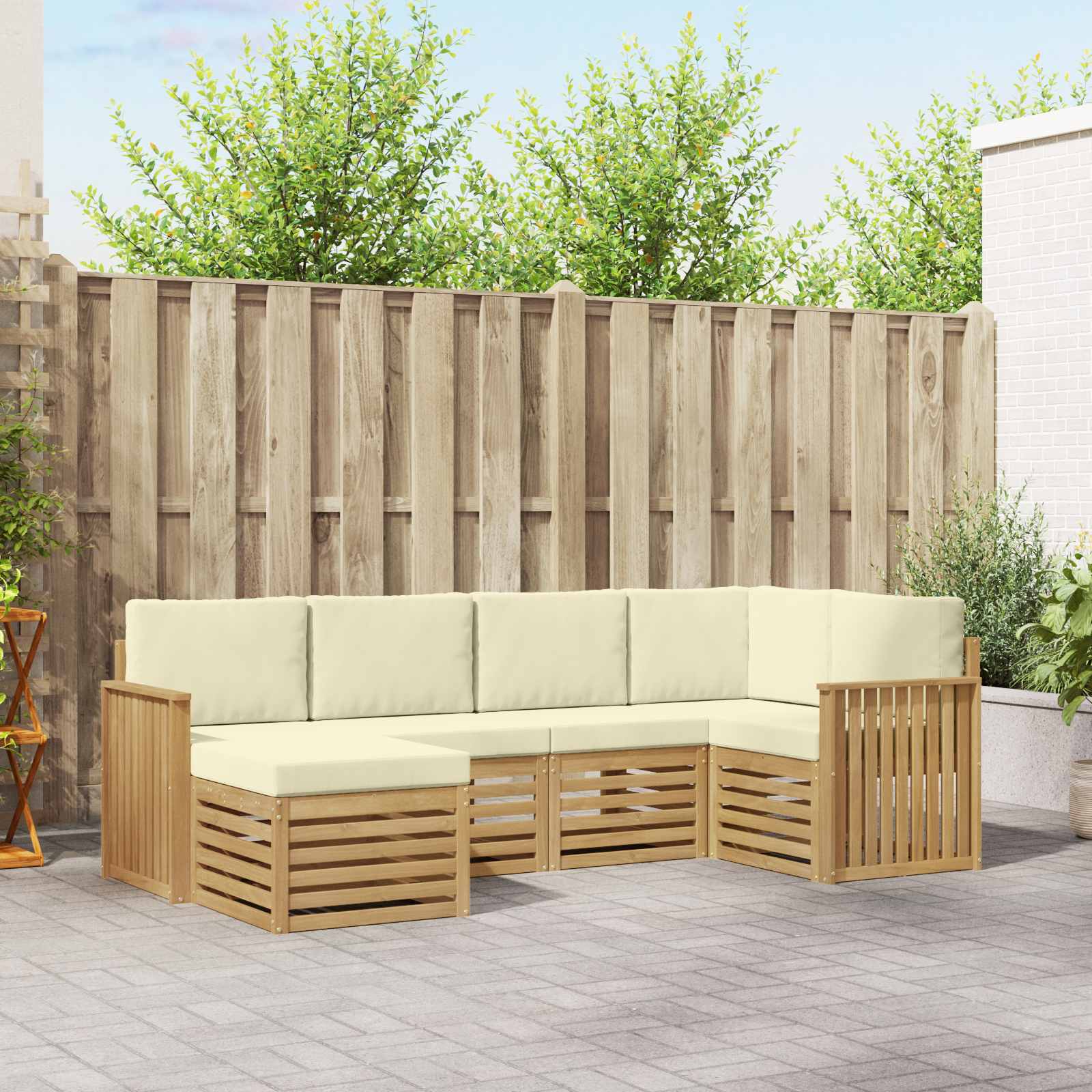 Outdoor-Sofagarnitur 6 stk. Weiß und Creme Polyester
