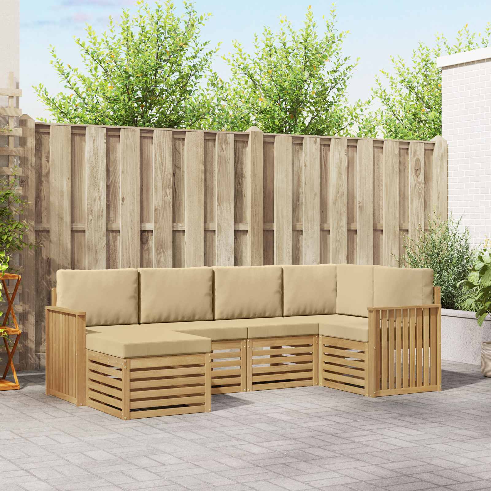 Outdoor-Sofagarnitur 6 stk. Weiß und Beige Polyester