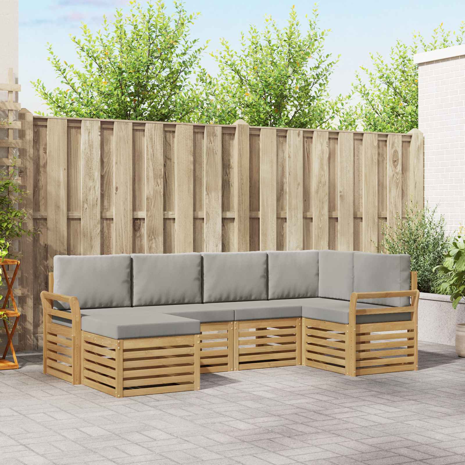 Outdoor-Sofagarnitur 6 stk. Weiß und Hellgrau Polyester