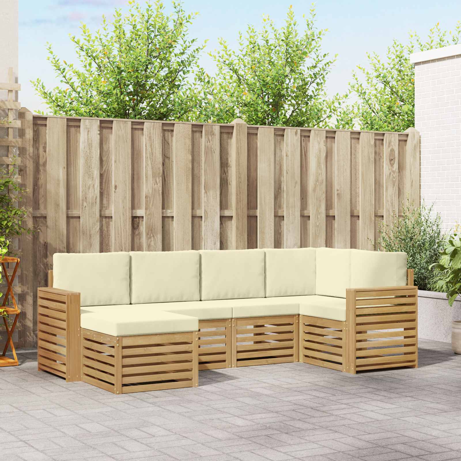 Outdoor-Sofagarnitur 6 stk. Weiß und Creme Polyester