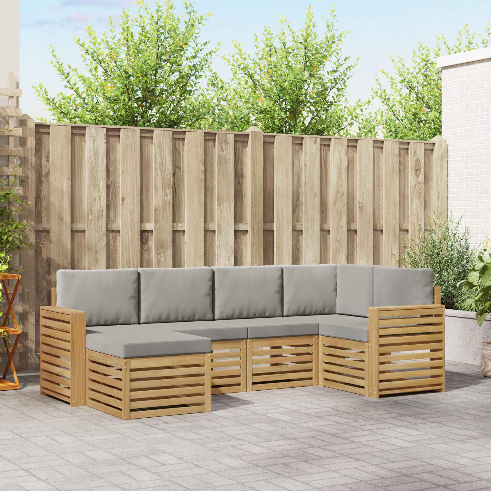 Outdoor-Sofagarnitur 6 stk. Weiß und Hellgrau Polyester