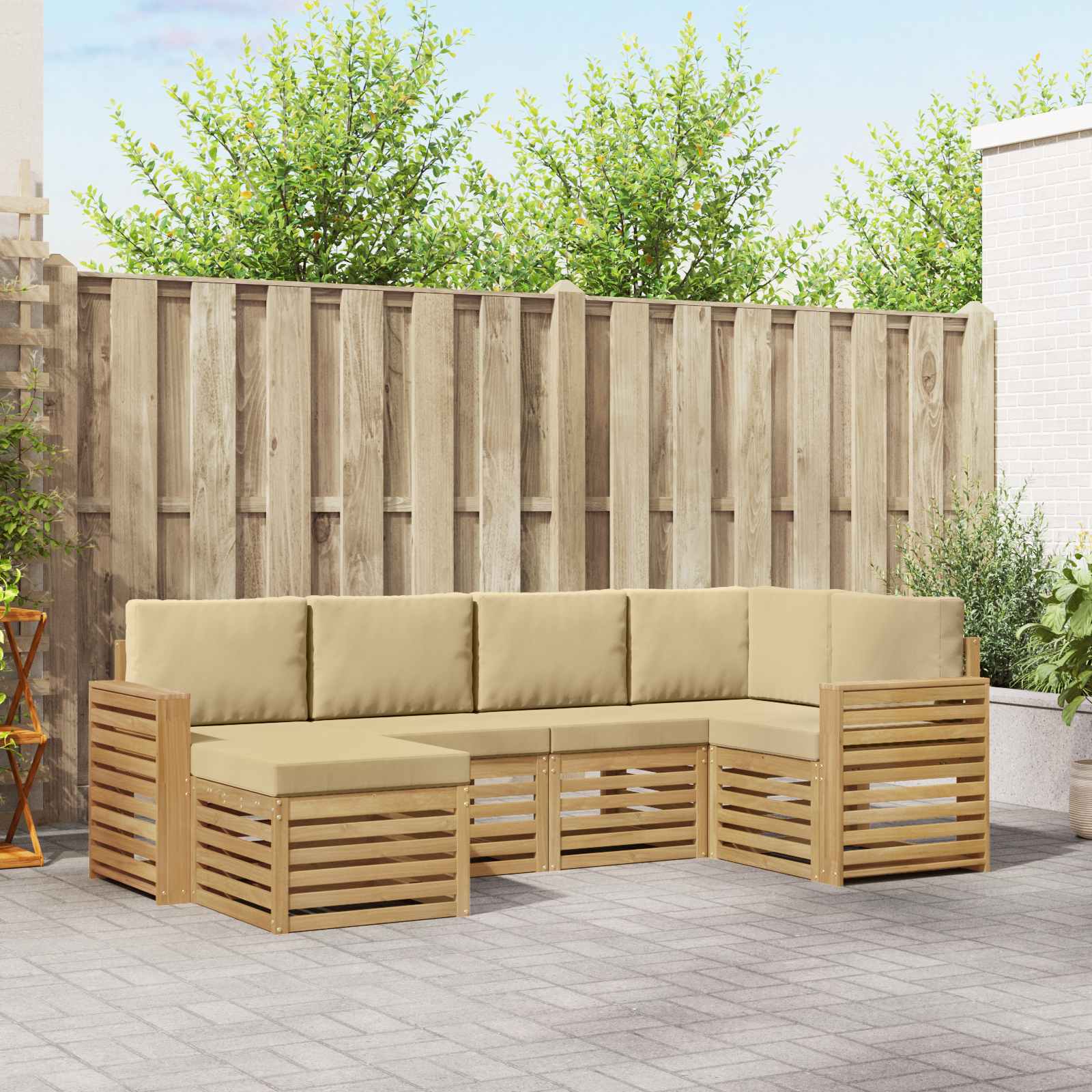 Outdoor-Sofagarnitur 6 stk. Weiß und Beige Polyester