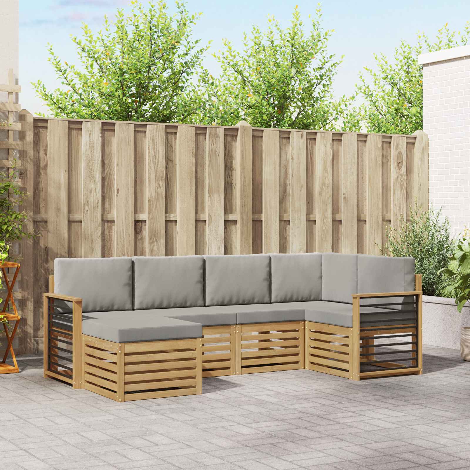 Outdoor-Sofagarnitur 6 stk. Weiß und Hellgrau Polyester