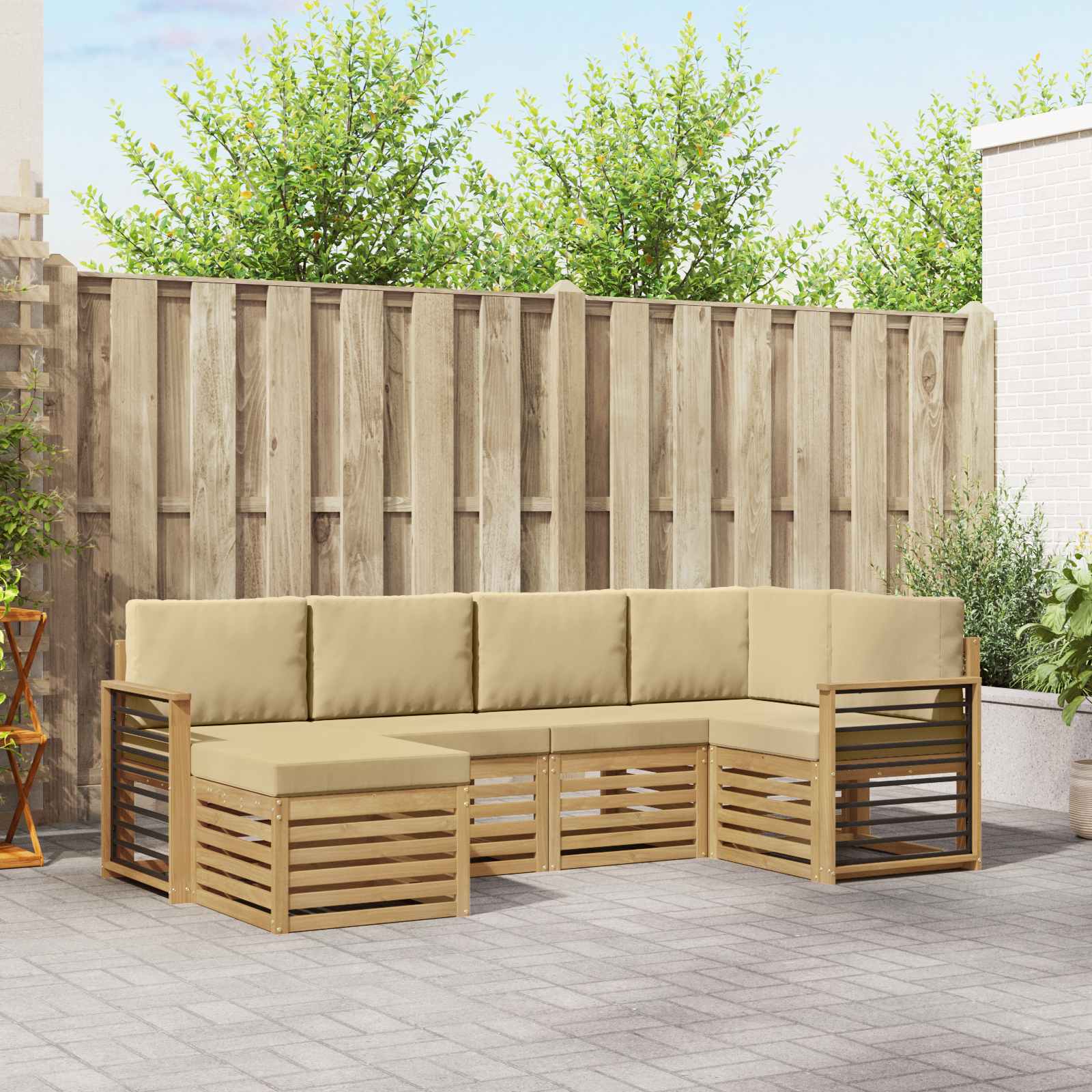 Outdoor-Sofagarnitur 6 stk. Weiß und Beige Polyester