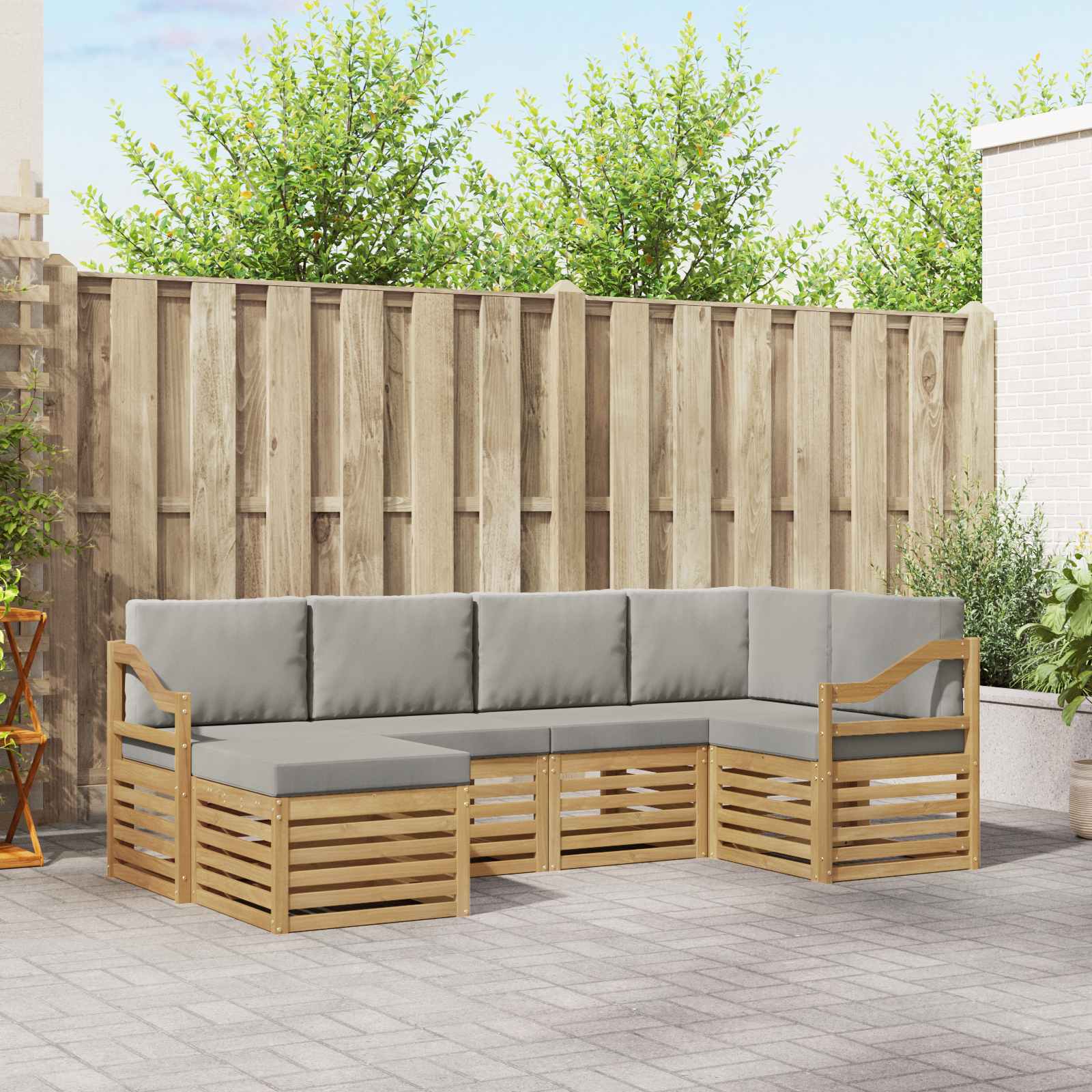 Outdoor-Sofagarnitur 6 stk. Weiß und Hellgrau Polyester