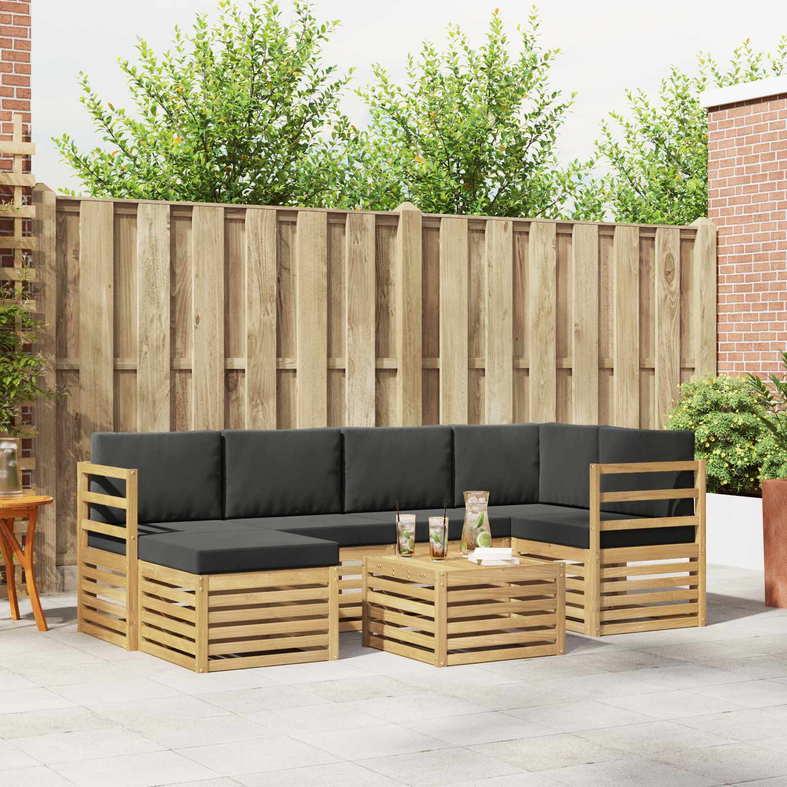 Outdoor-Sofagarnitur 7 stk. Weiß und Anthrazit Polyester