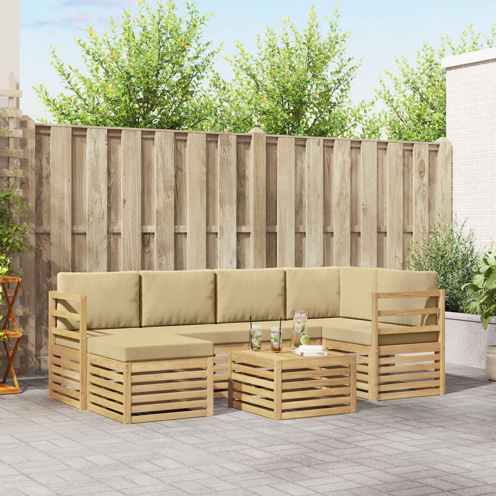 Outdoor-Sofagarnitur 7 stk. Weiß und Beige Polyester