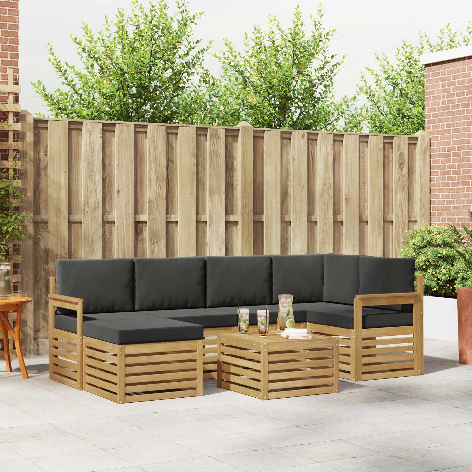 Outdoor-Sofagarnitur 7 stk. Weiß und Anthrazit Polyester