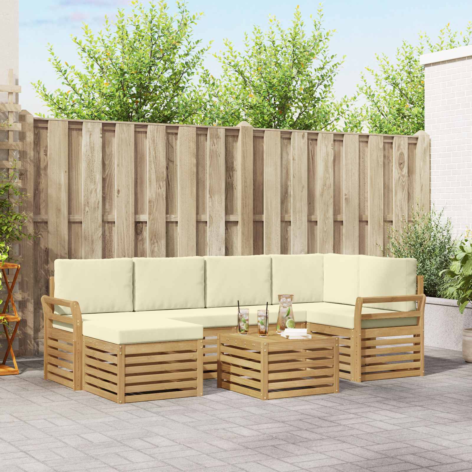 Outdoor-Sofagarnitur 7 stk. Weiß und Creme Polyester