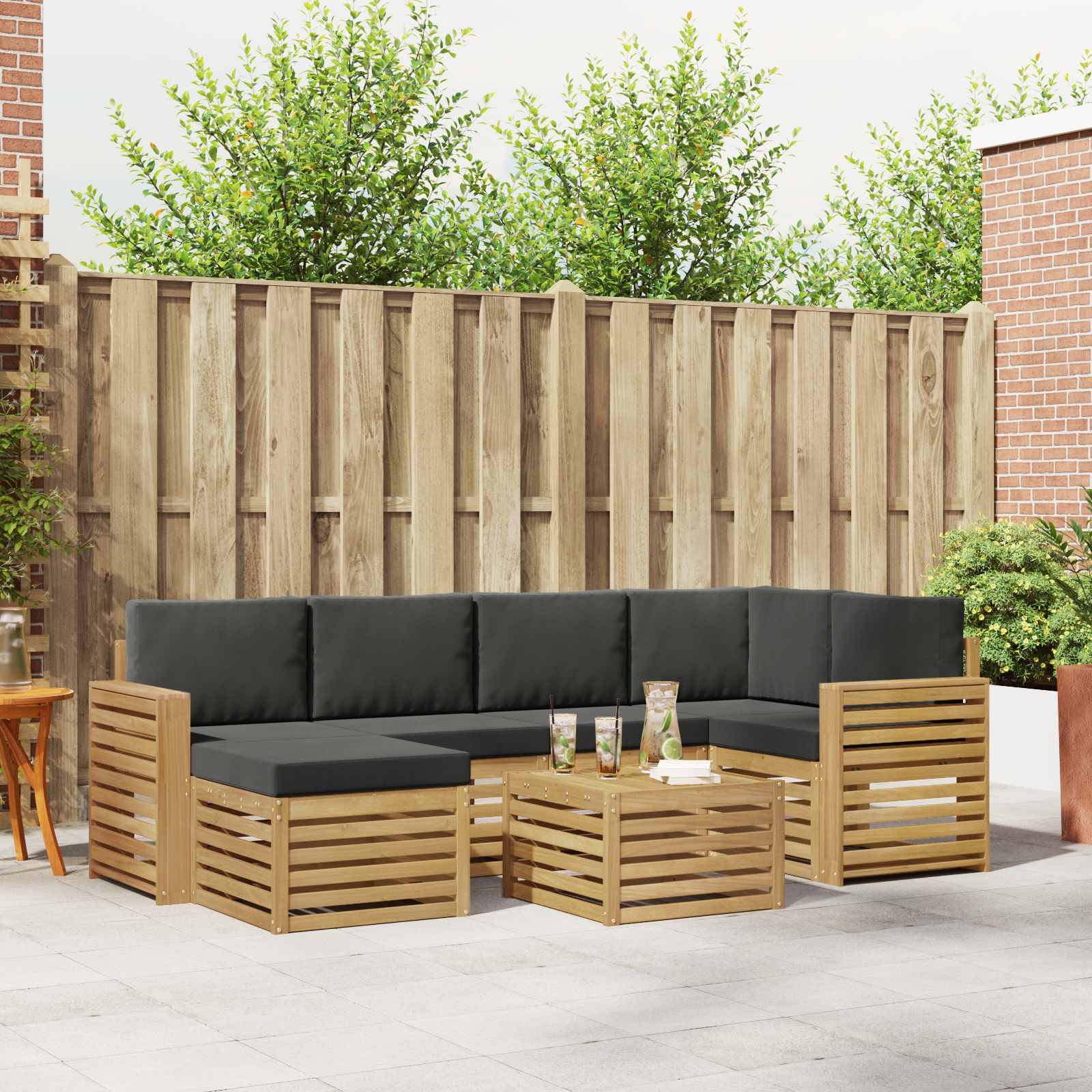 Outdoor-Sofagarnitur 7 stk. Weiß und Anthrazit Polyester
