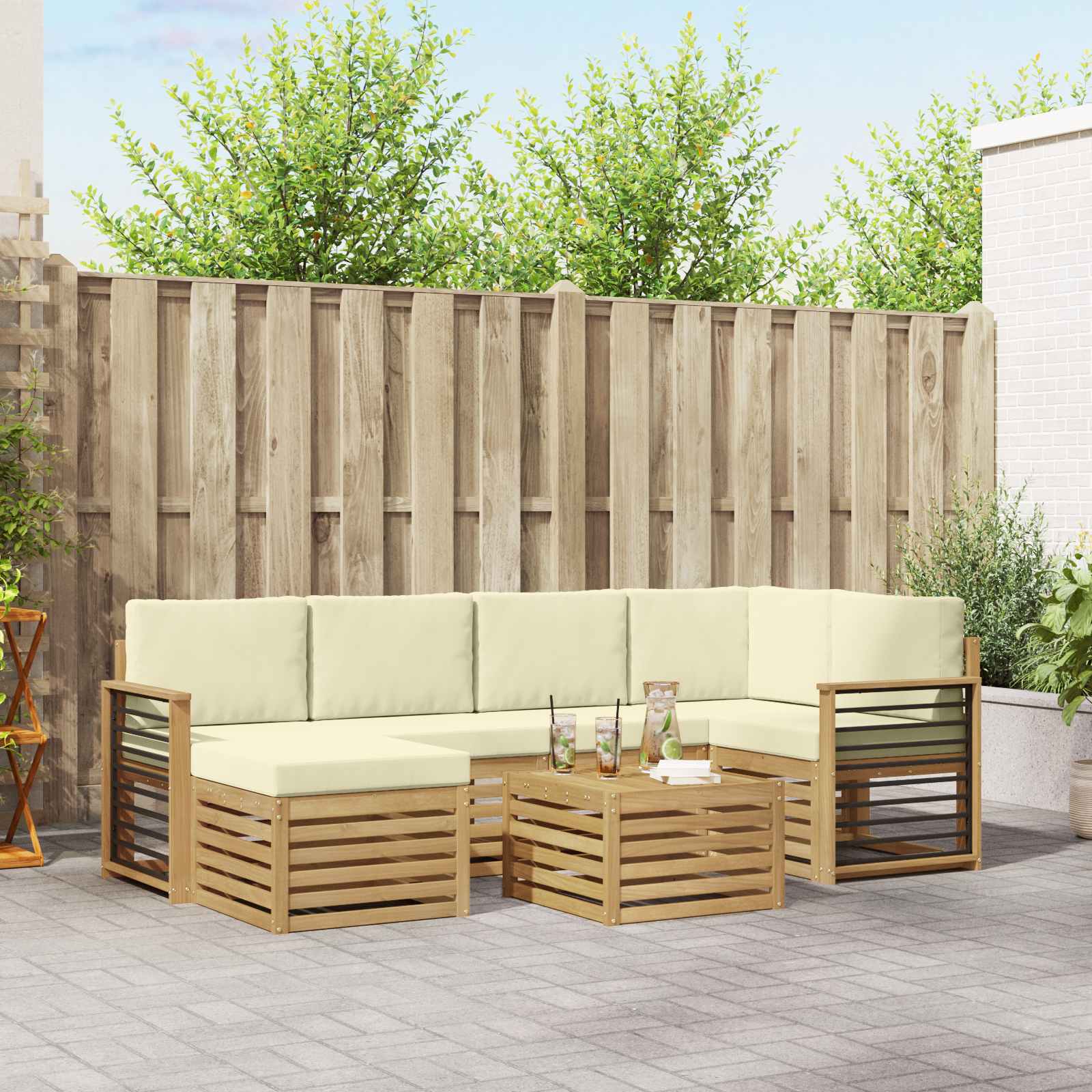 Outdoor-Sofagarnitur 7 stk. Weiß und Creme Polyester