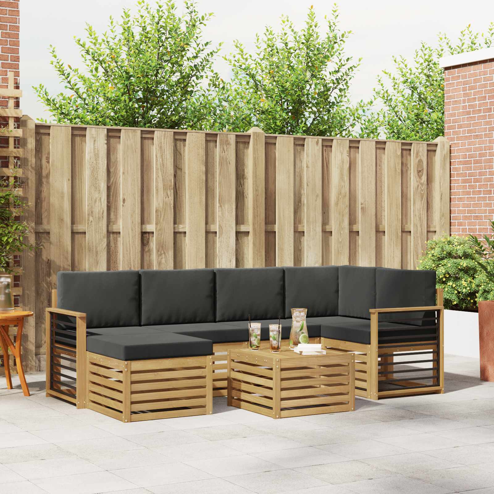 Outdoor-Sofagarnitur 7 stk. Weiß und Anthrazit Polyester