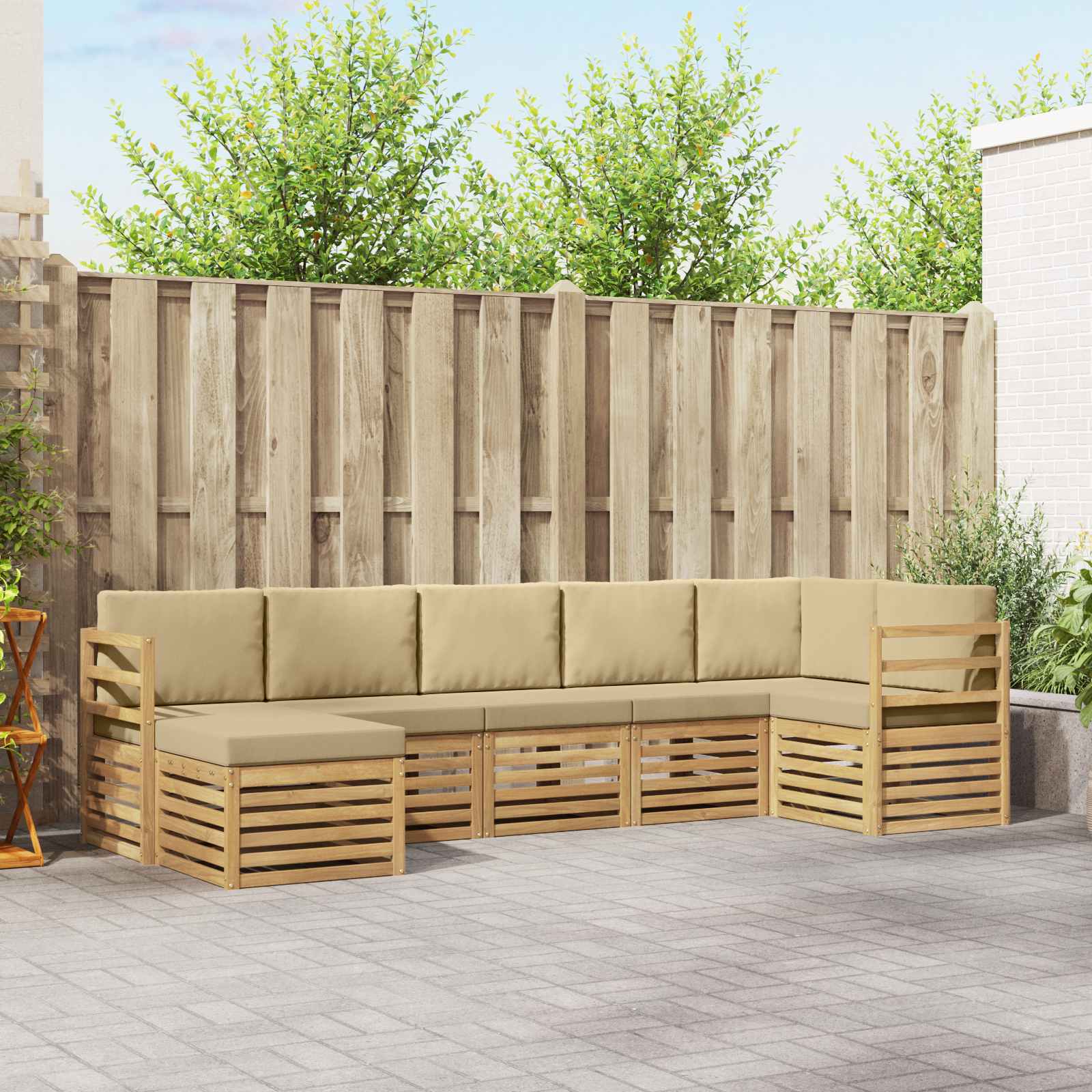 Outdoor-Sofagarnitur 7 stk. Weiß und Beige