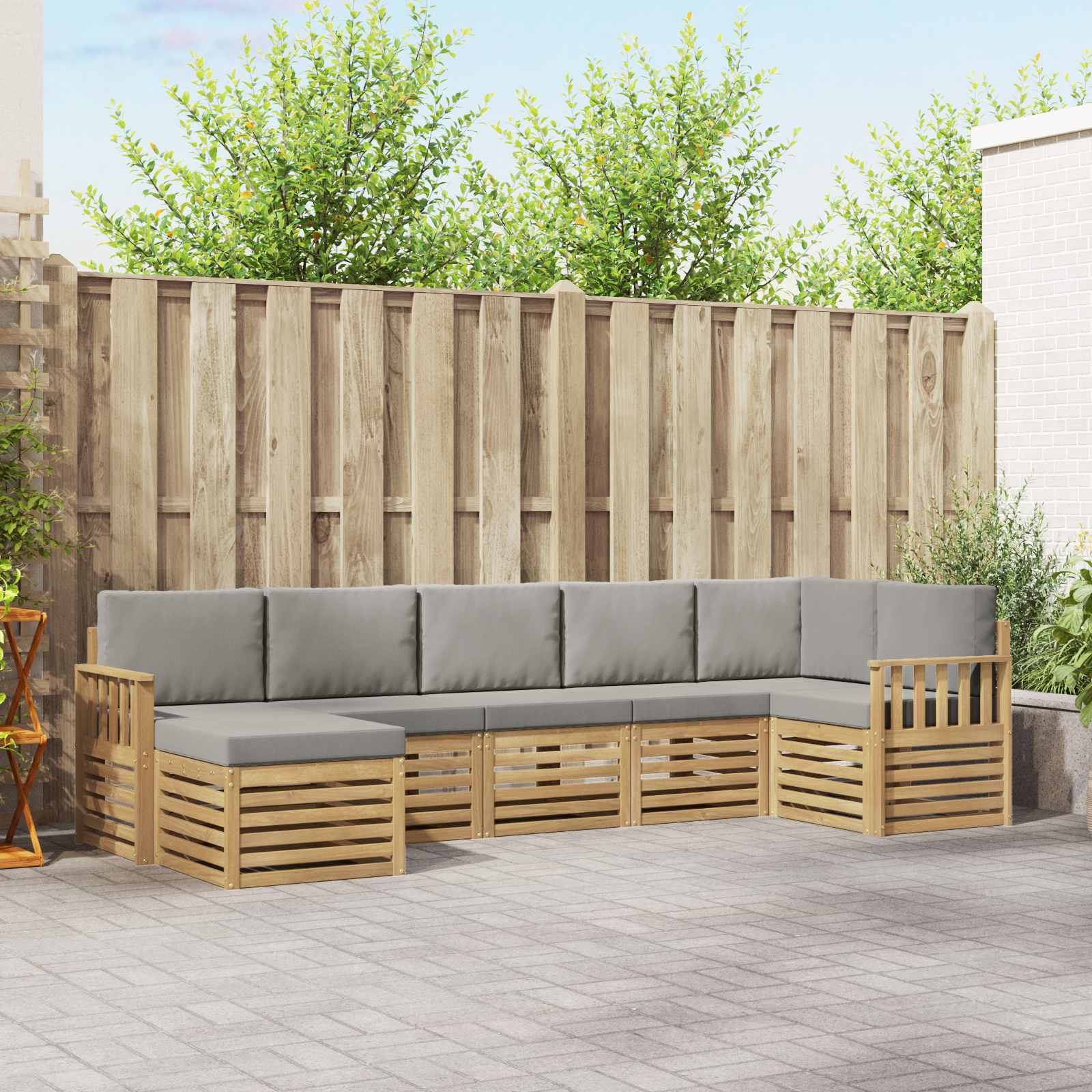Outdoor-Sofagarnitur 6 stk. Weiß und Hellgrau Polyester