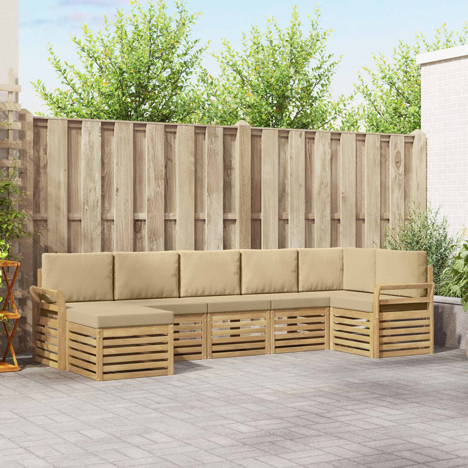 Outdoor-Sofagarnitur 7 stk. Weiß und Beige