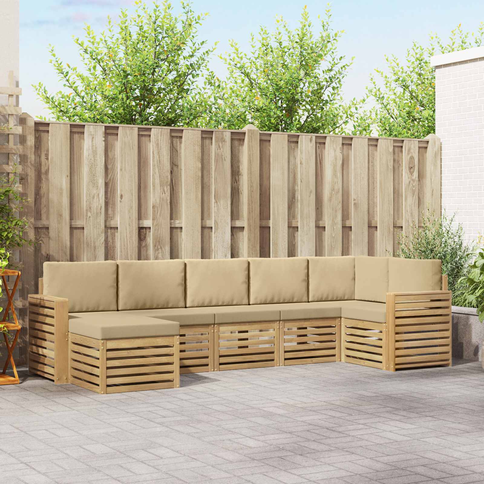 Outdoor-Sofagarnitur 7 stk. Weiß und Beige