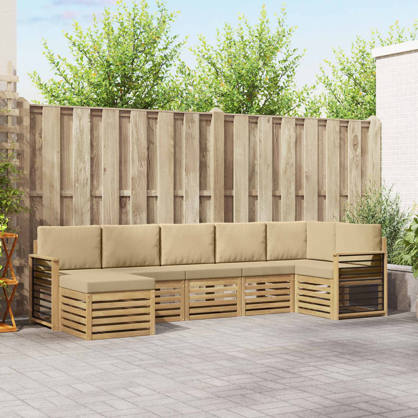 Outdoor-Sofagarnitur 7 stk. Weiß und Beige
