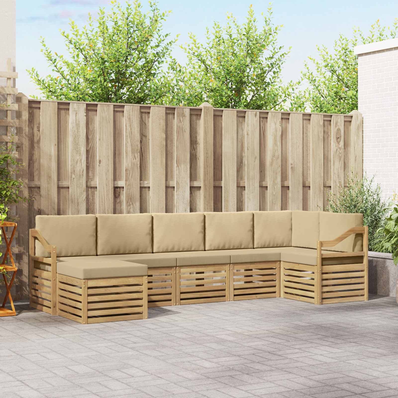 Outdoor-Sofagarnitur 7 stk. Weiß und Beige