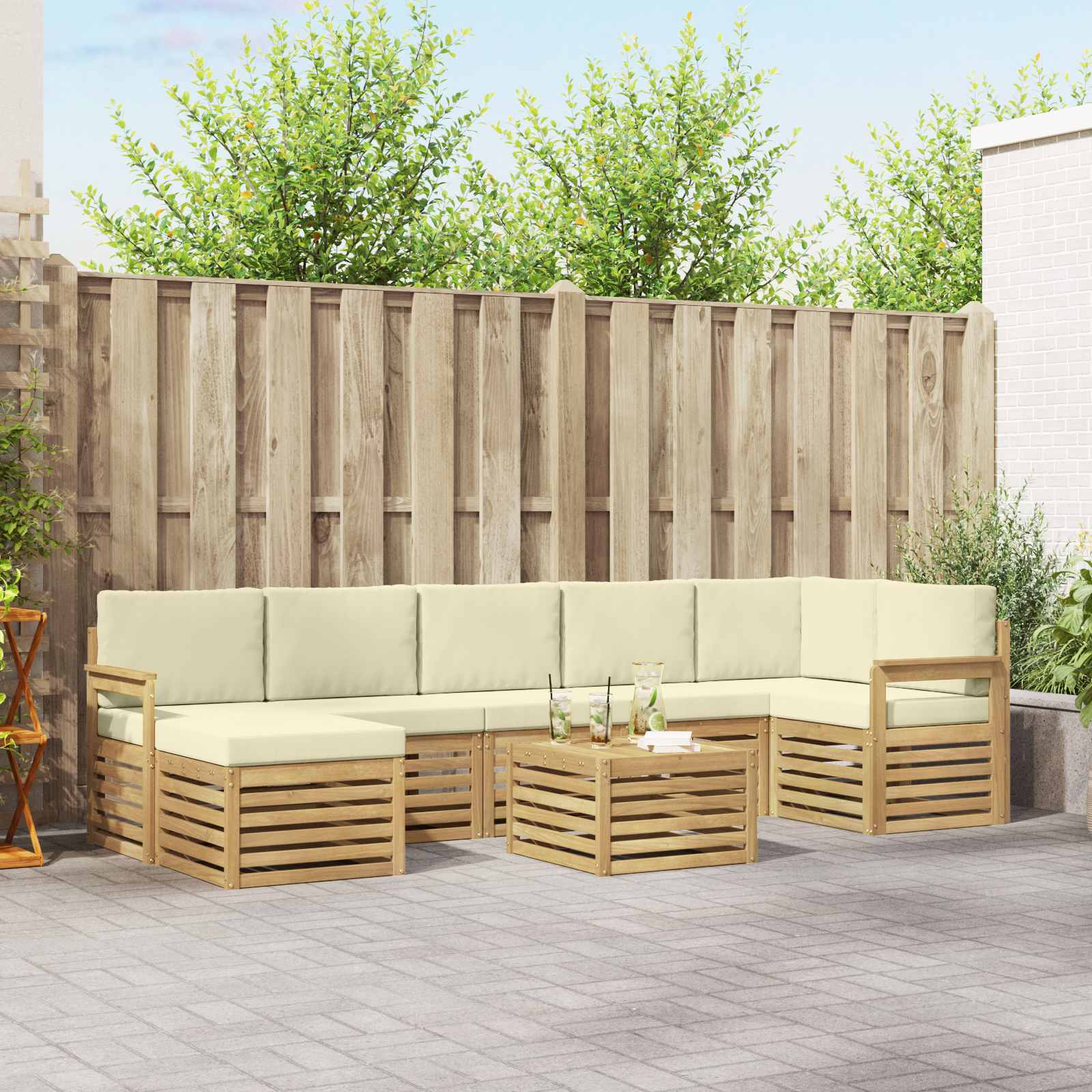 Outdoor-Sofagarnitur 8 stk. Weiß und Creme Polyester