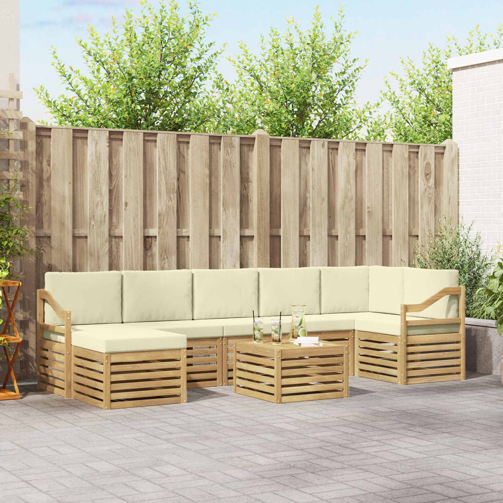 Outdoor-Sofagarnitur 8 stk. Weiß und Creme Polyester