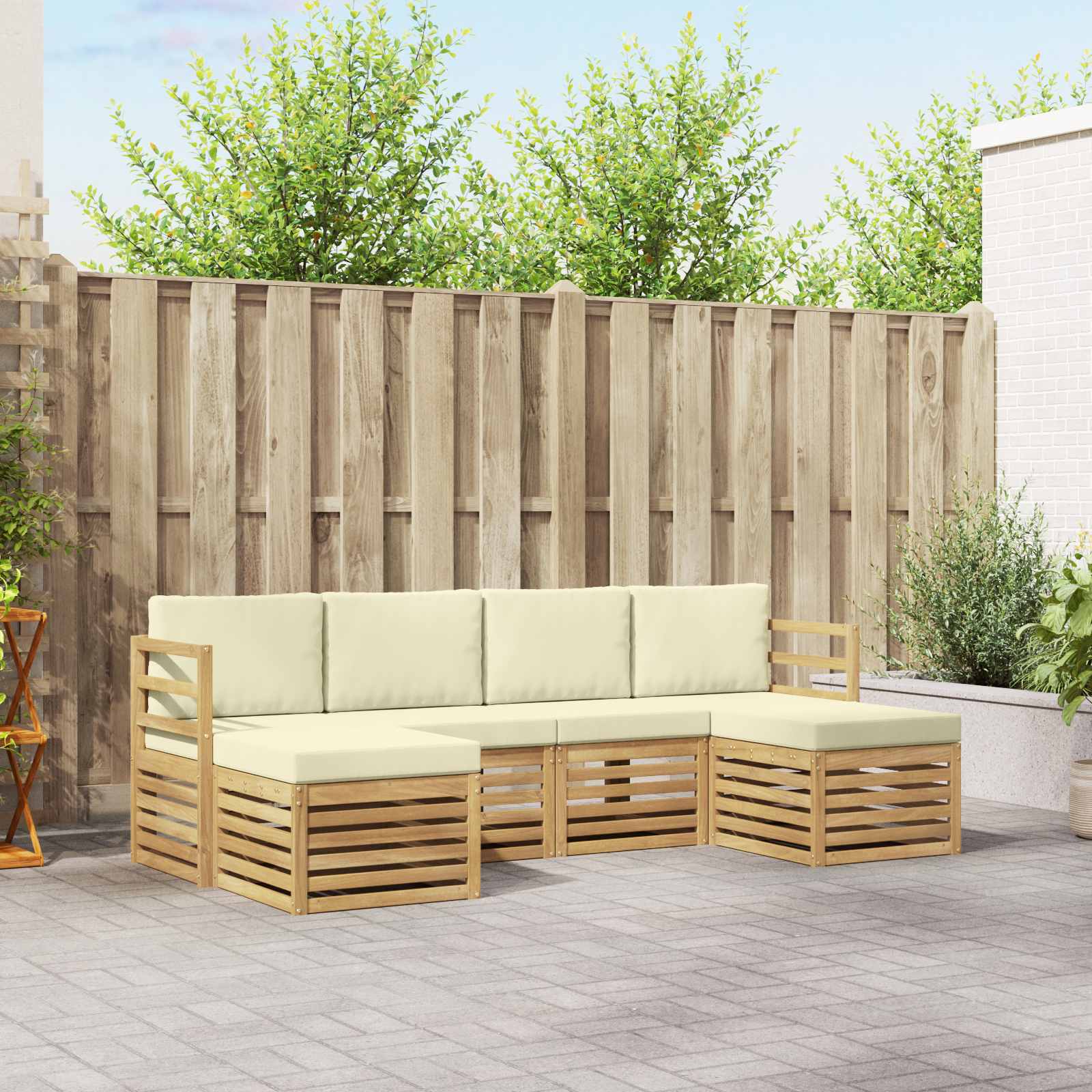 Outdoor-Sofagarnitur 6 stk. Weiß und Creme Polyester