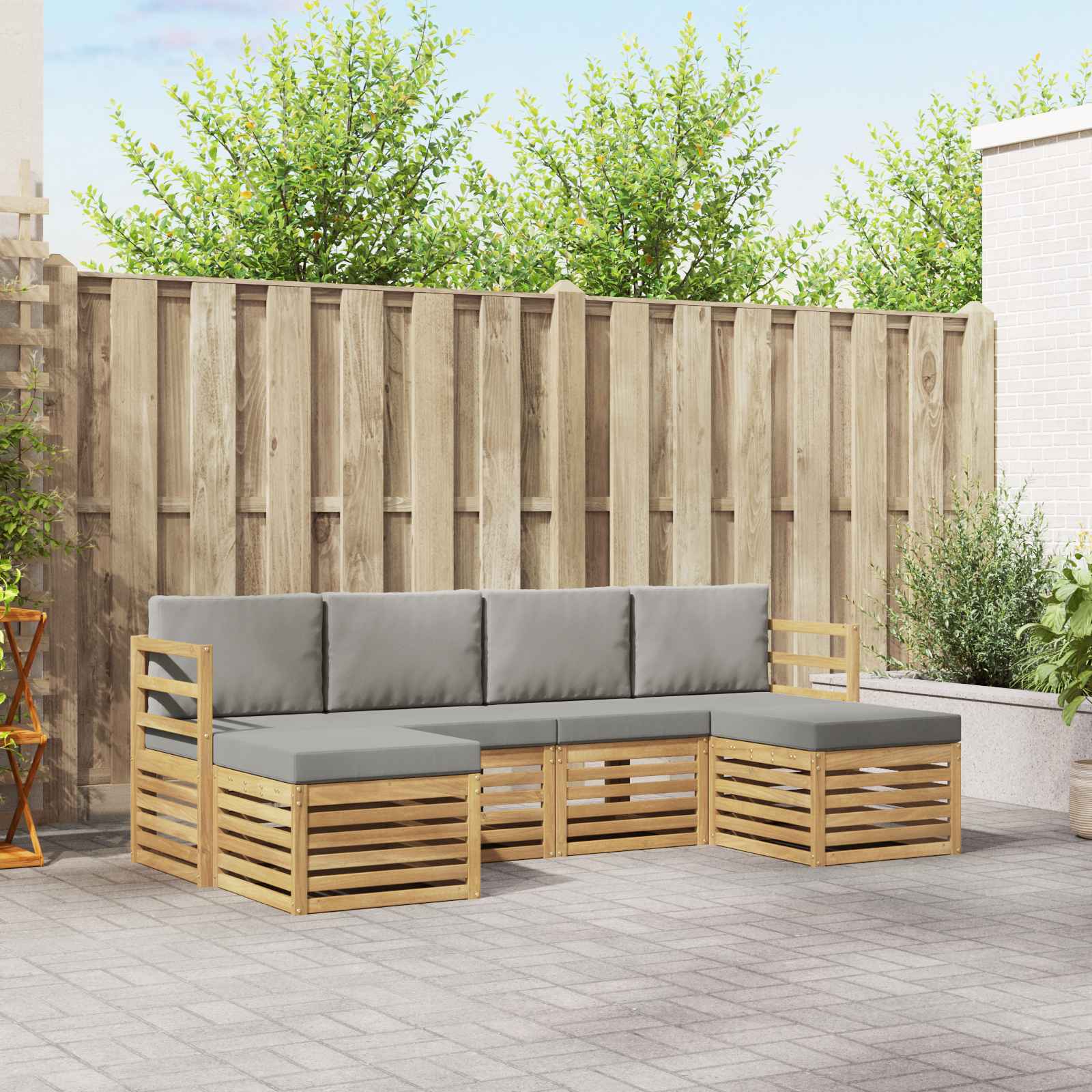 Outdoor-Sofagarnitur 6 stk. Weiß und Hellgrau Polyester