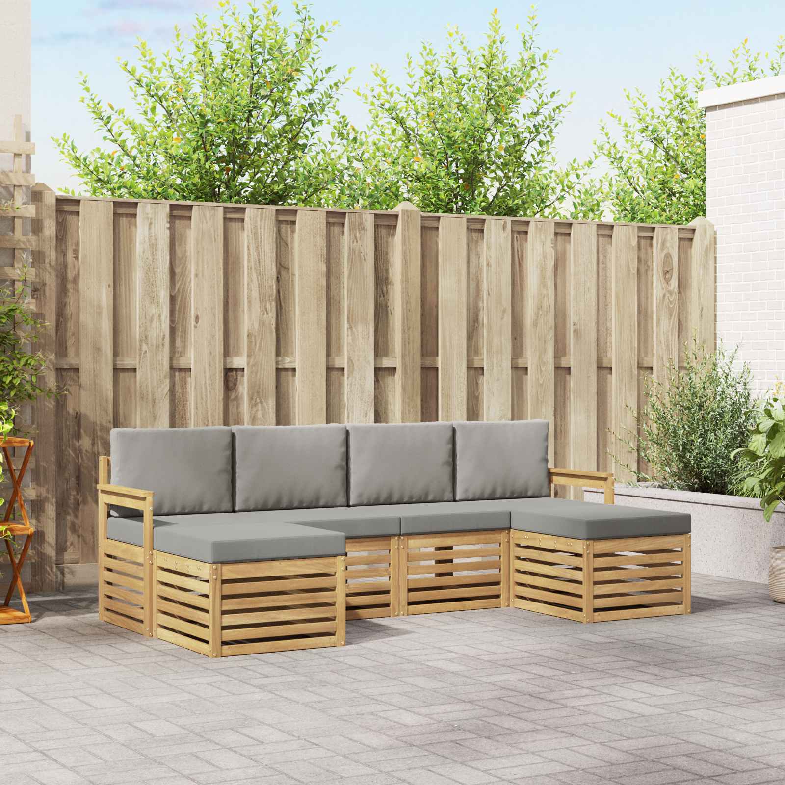 Outdoor-Sofagarnitur 5 stk. Weiß und Hellgrau Polyester