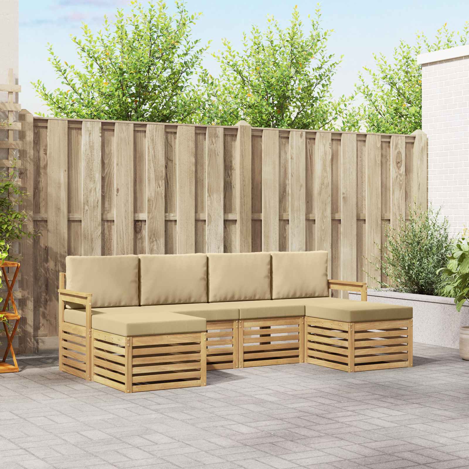 Outdoor-Sofagarnitur 5 stk. Weiß und Beige Polyester