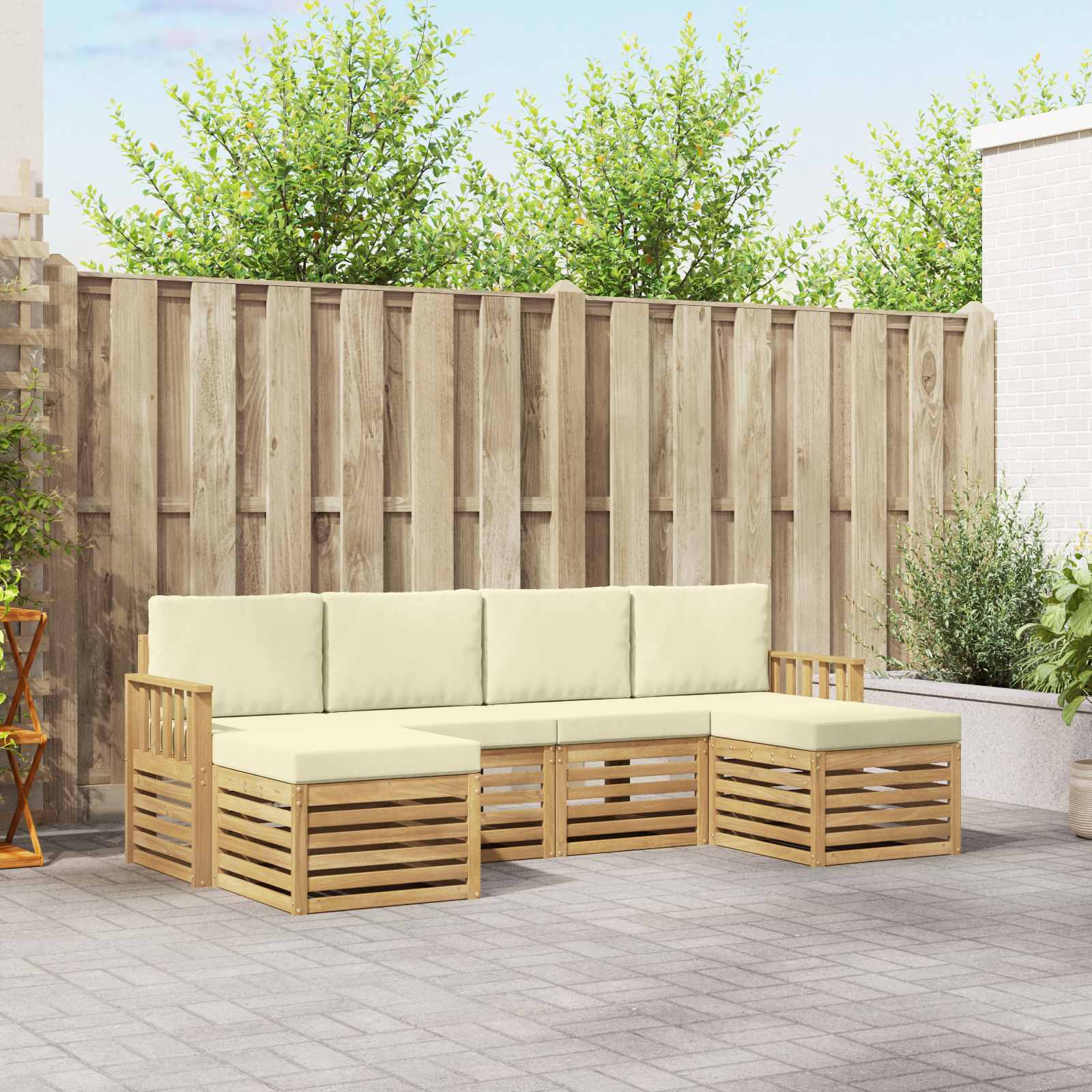 Outdoor-Sofagarnitur 6 stk. Weiß und Creme Polyester