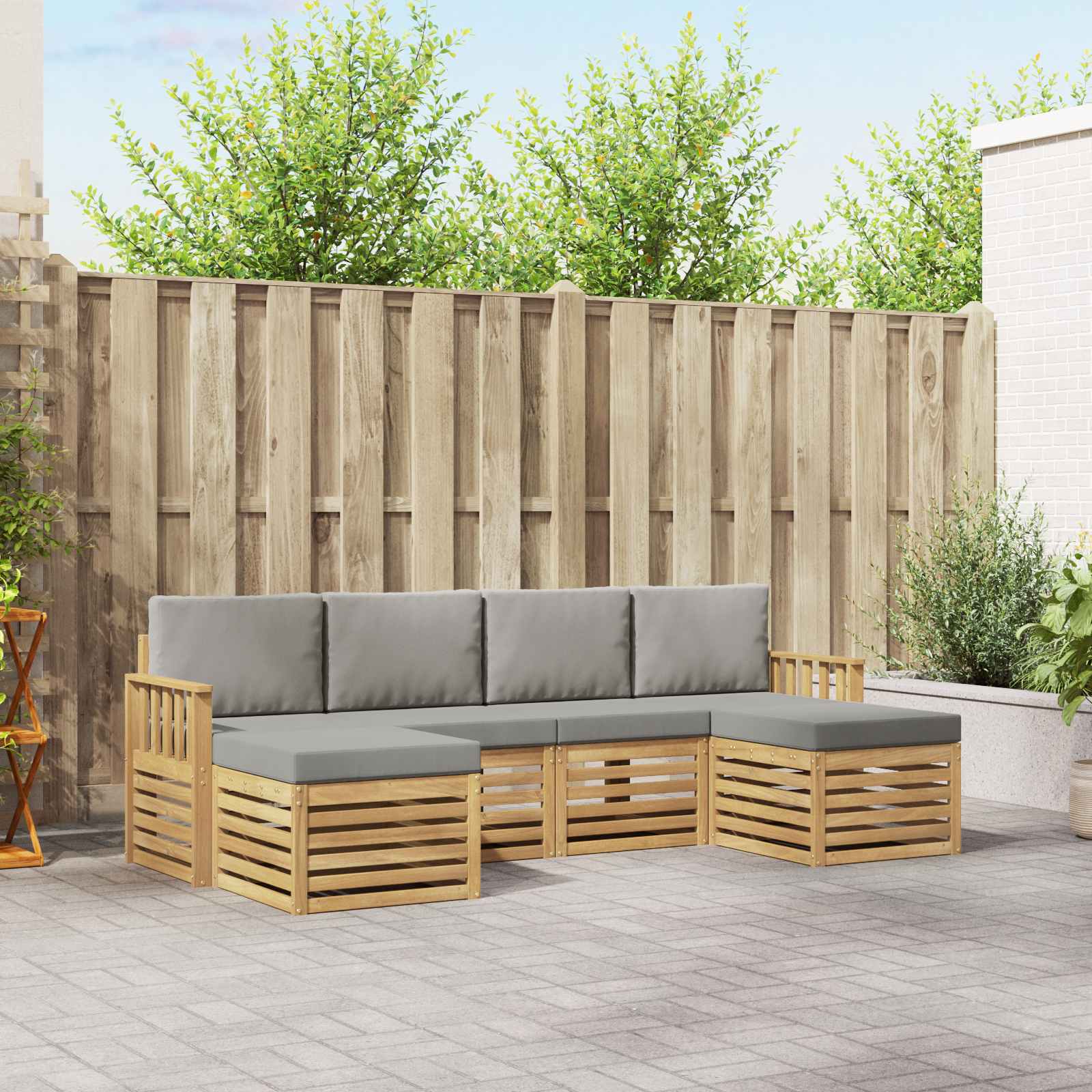 Outdoor-Sofagarnitur 5 stk. Weiß und Hellgrau Polyester