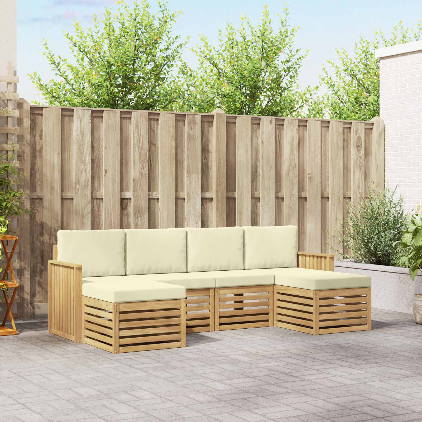 Outdoor-Sofagarnitur 6 stk. Weiß und Creme Polyester