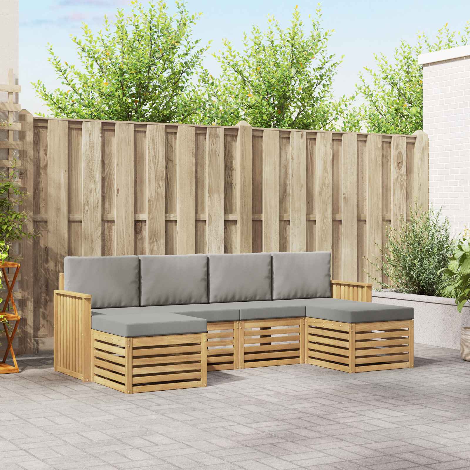 Outdoor-Sofagarnitur 6 stk. Weiß und Hellgrau Polyester