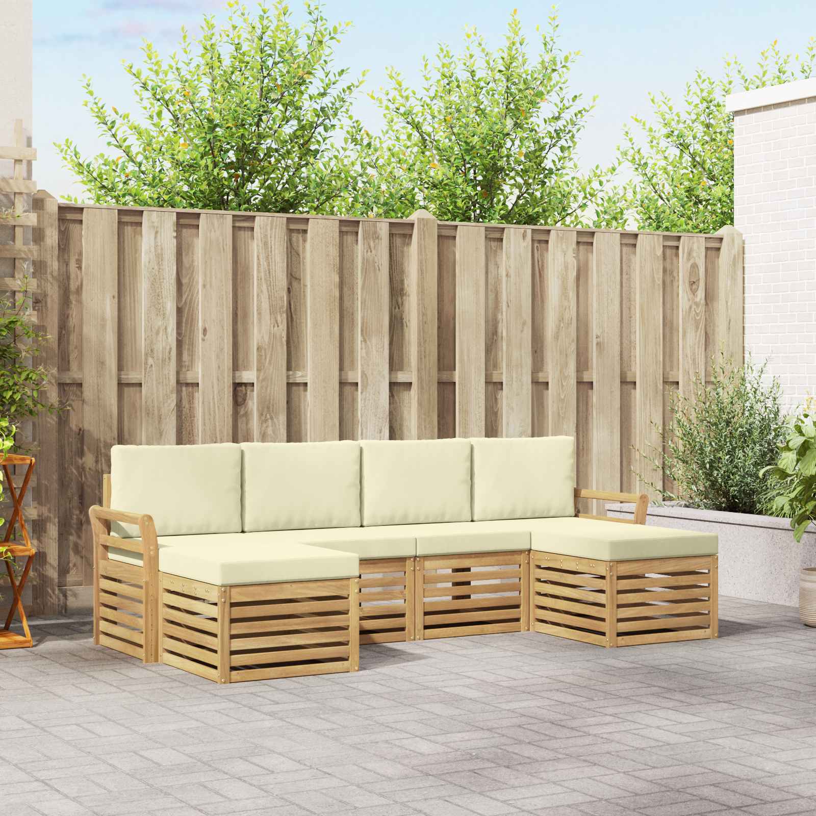 Outdoor-Sofagarnitur 6 stk. Weiß und Creme Polyester