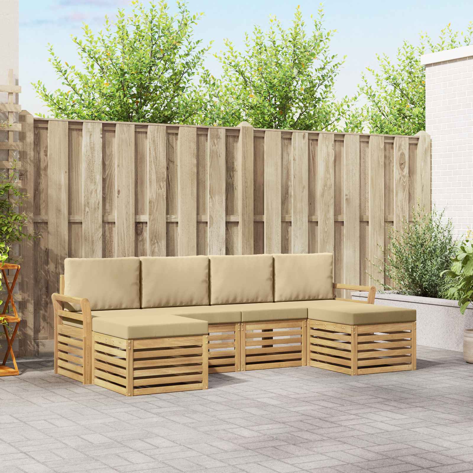 Outdoor-Sofagarnitur 6 stk. Weiß und Beige Polyester