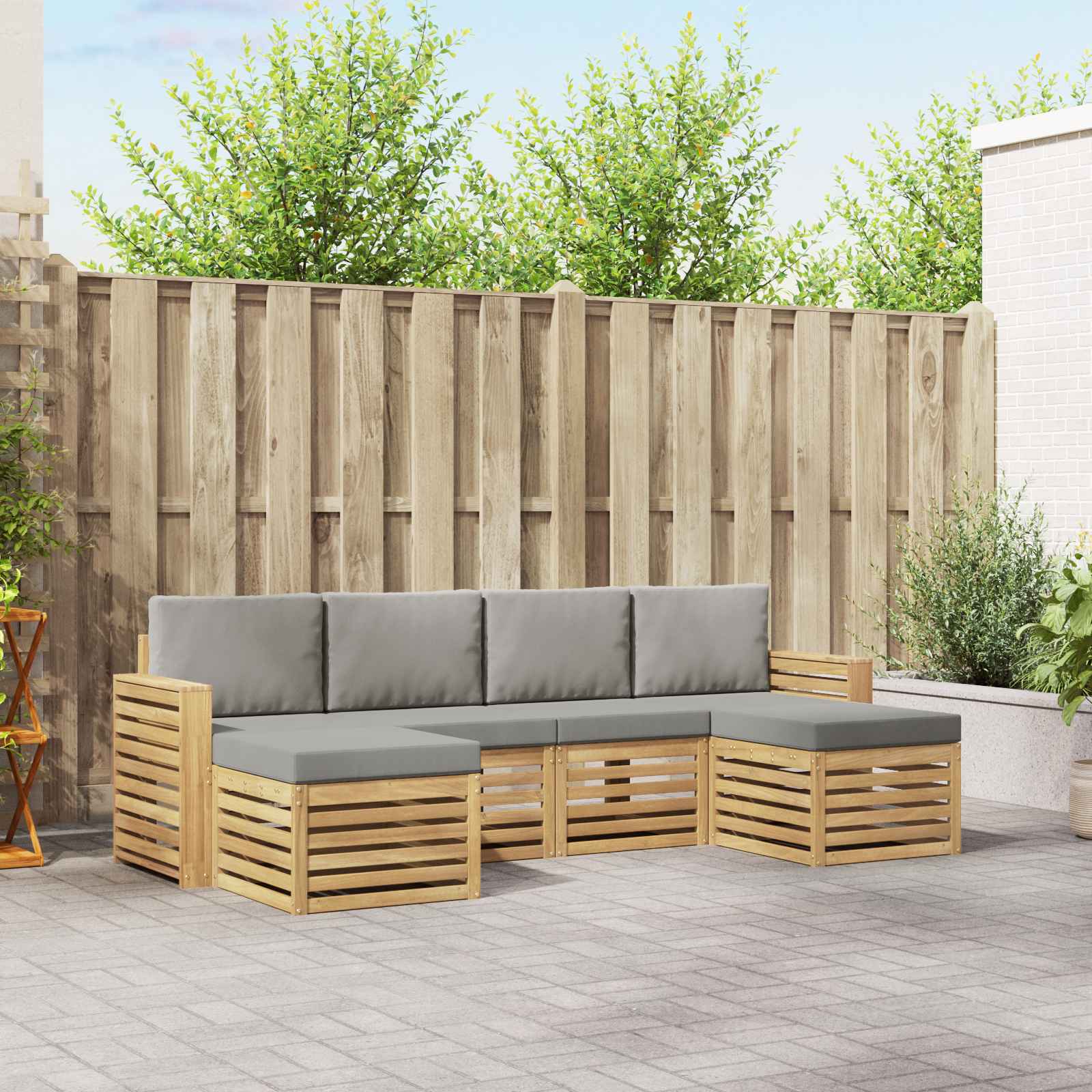 Outdoor-Sofagarnitur 6 stk. Weiß und Hellgrau Polyester