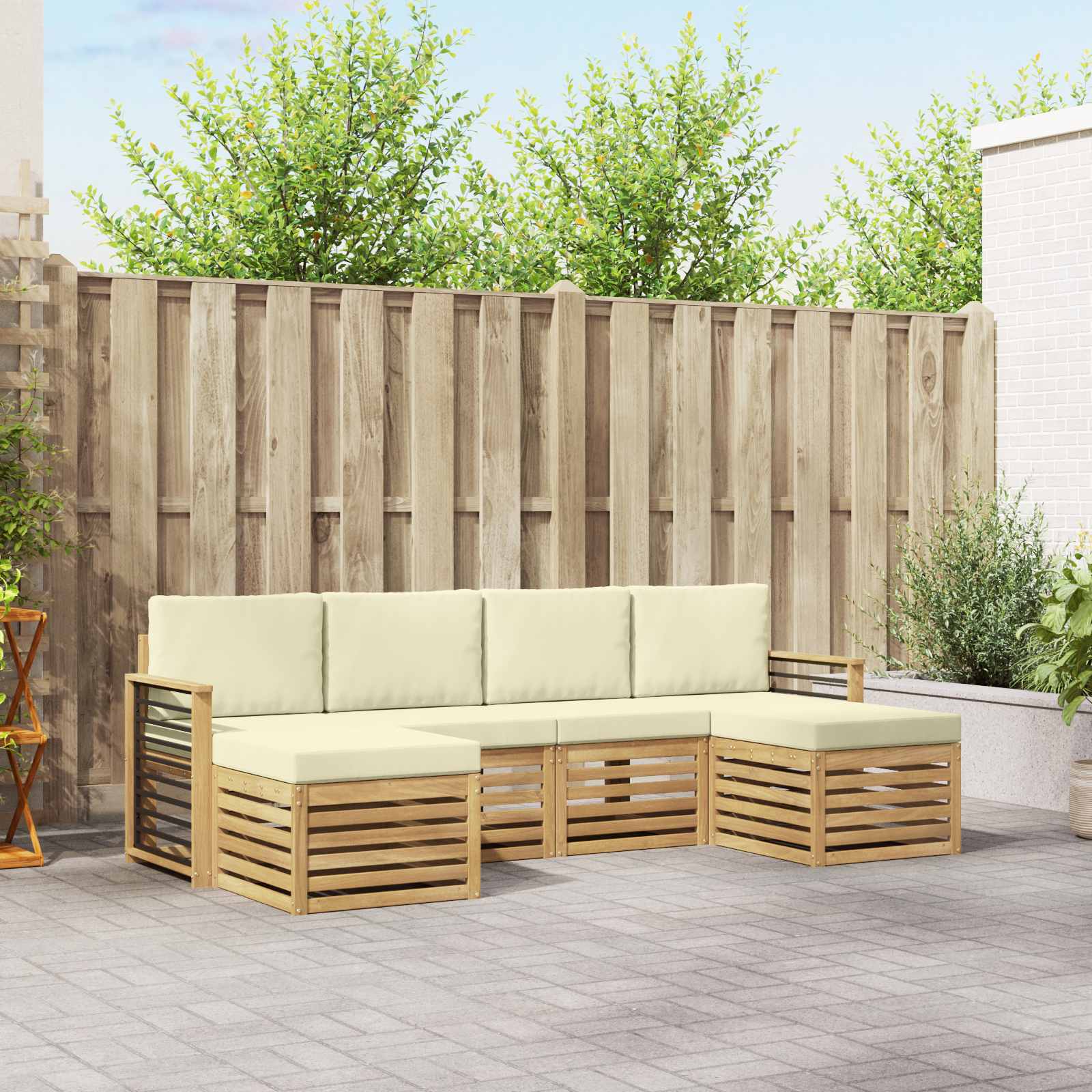 Outdoor-Sofagarnitur 6 stk. Weiß und Creme Polyester