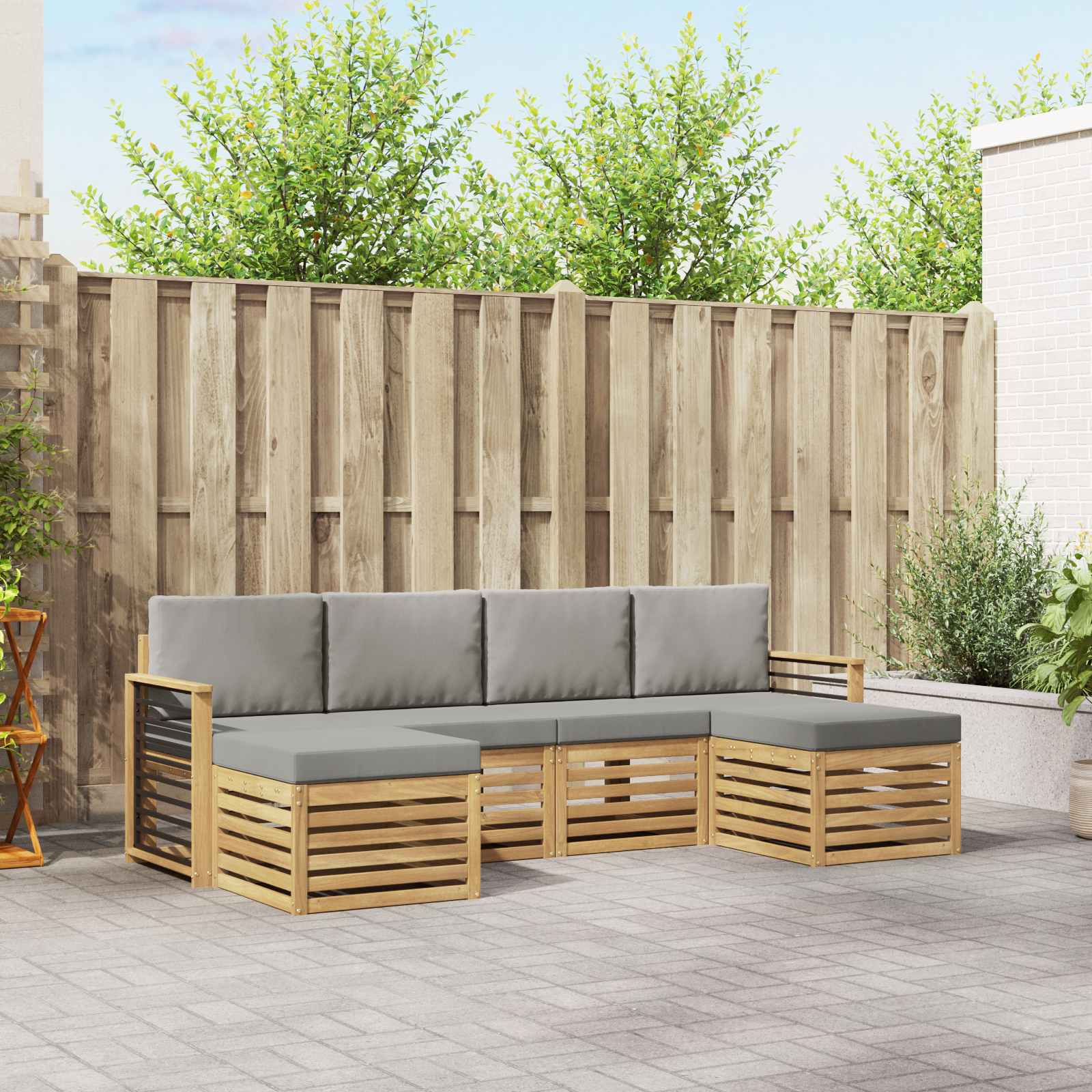 Outdoor-Sofagarnitur 6 stk. Weiß und Hellgrau Polyester