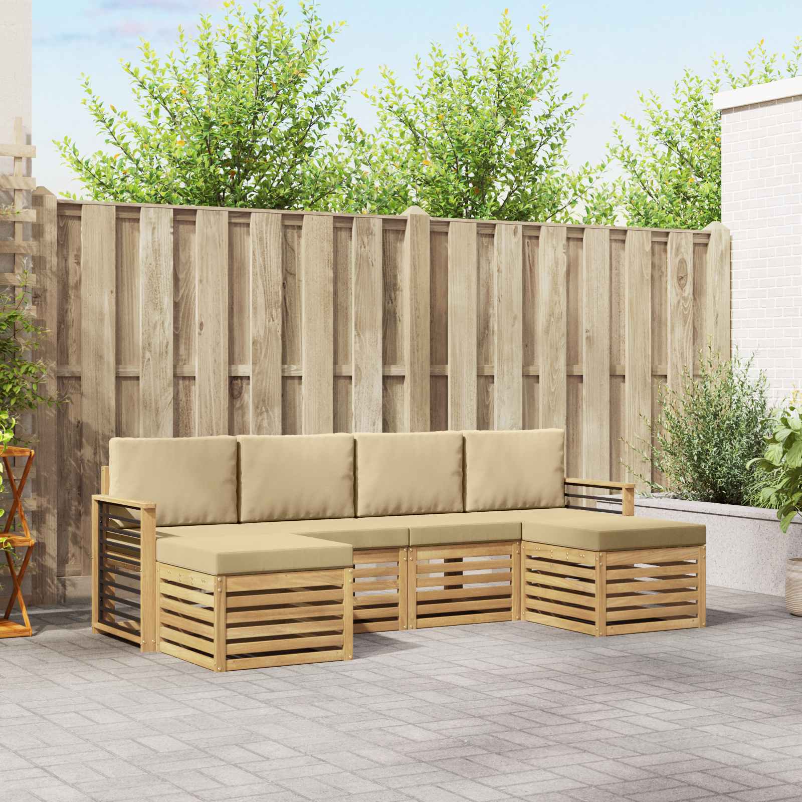 Outdoor-Sofagarnitur 6 stk. Weiß und Beige Polyester