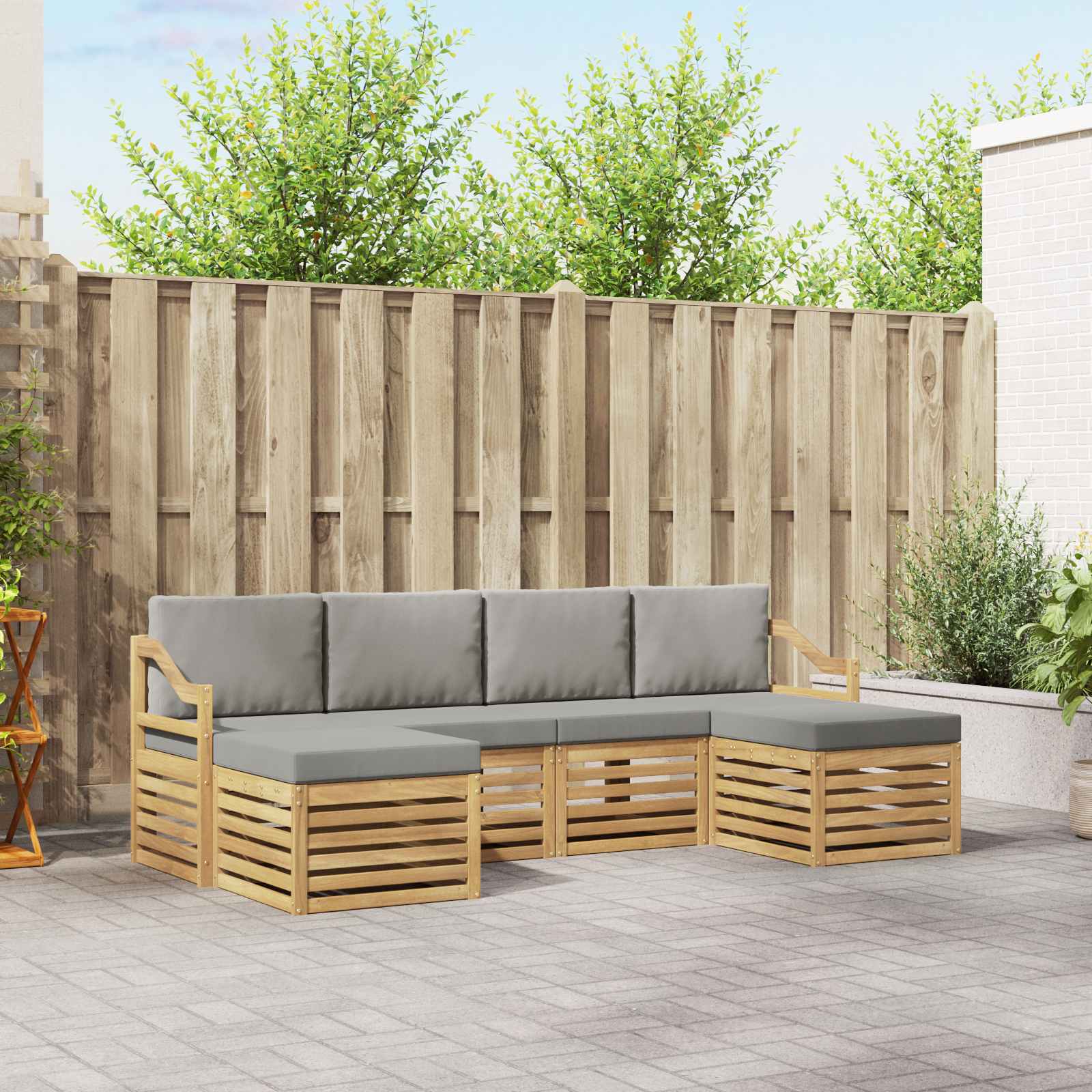 Outdoor-Sofagarnitur 6 stk. Weiß und Hellgrau Polyester