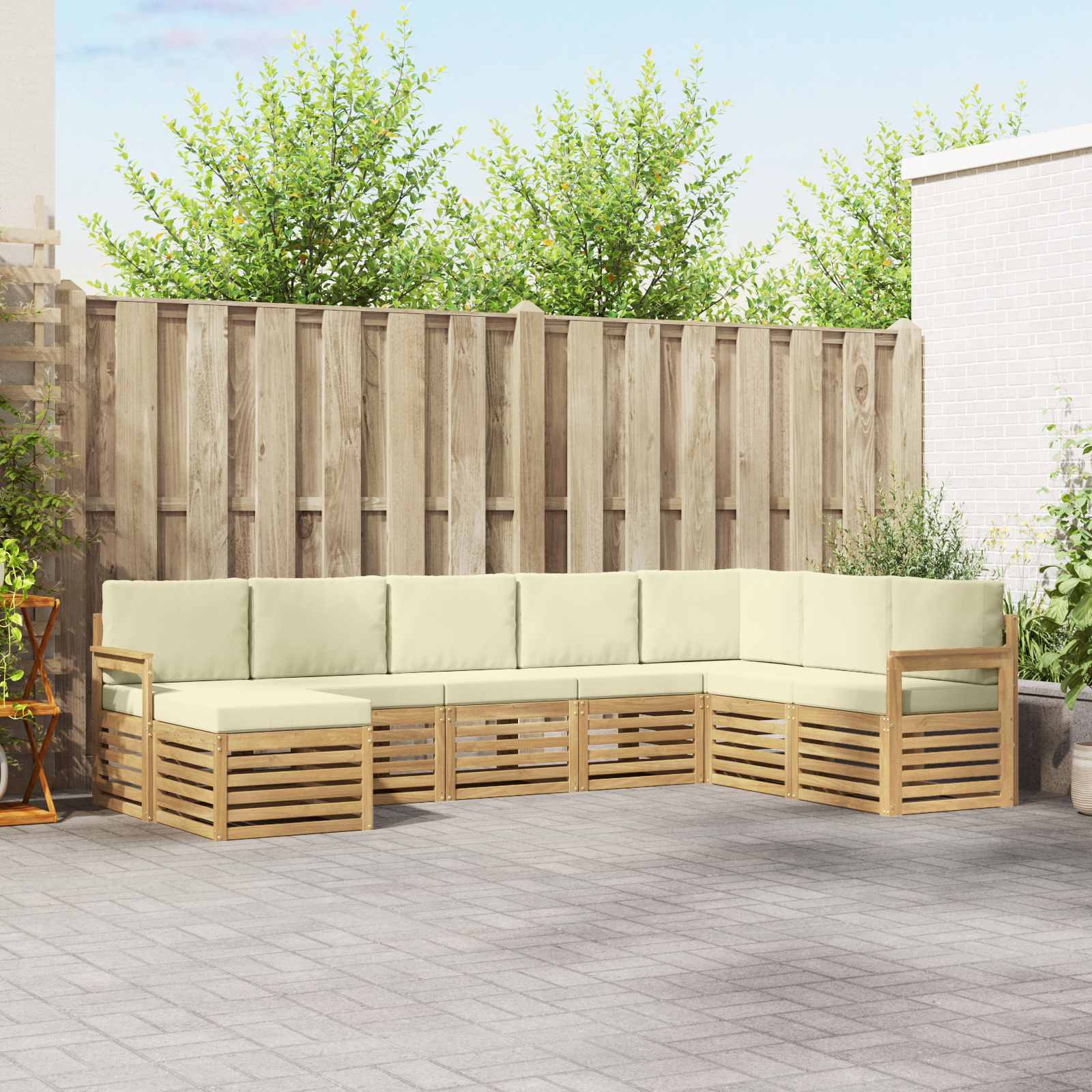 Outdoor-Sofagarnitur 8 stk. Weiß und Creme Polyester