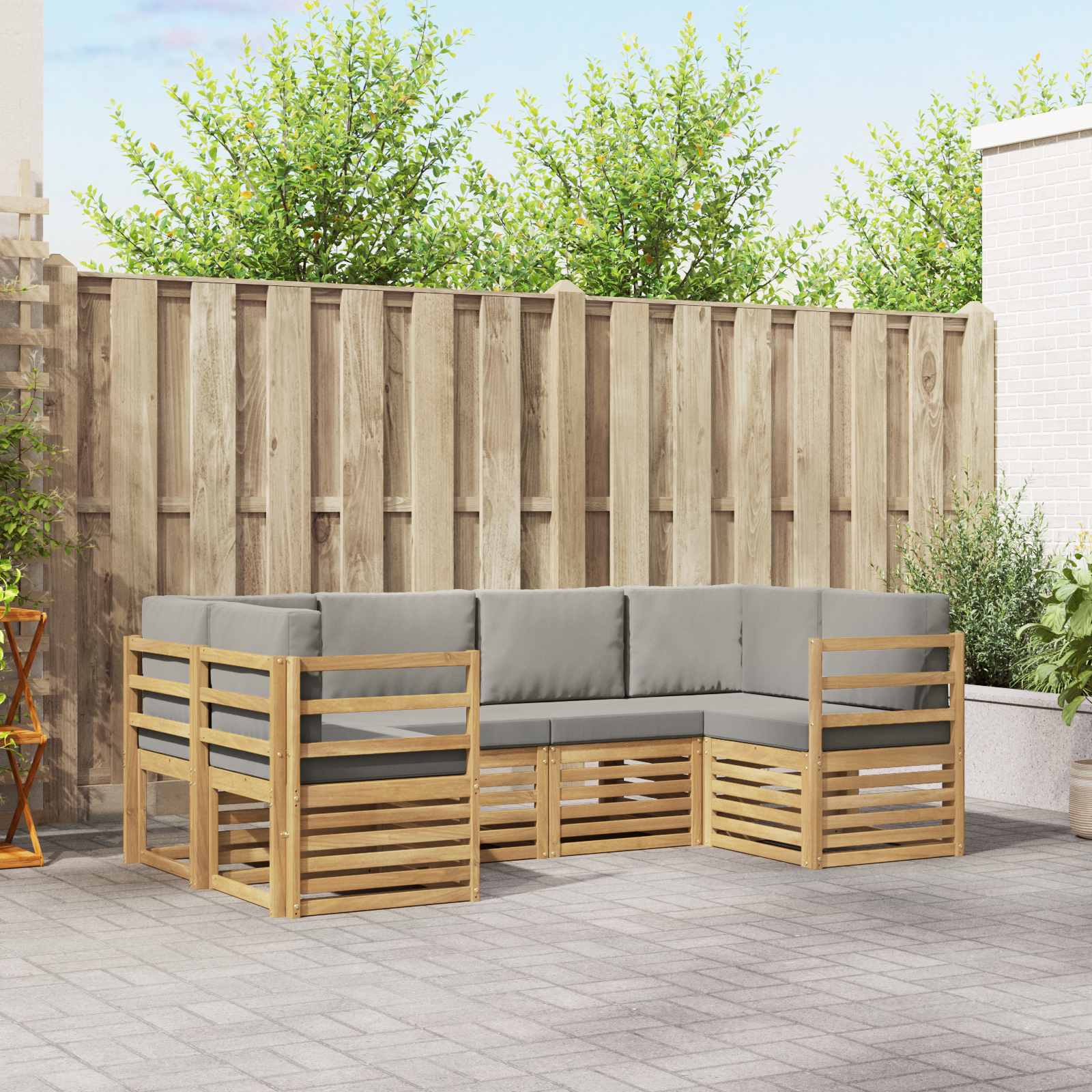 Outdoor-Sofagarnitur 6 stk. Weiß und Hellgrau Polyester