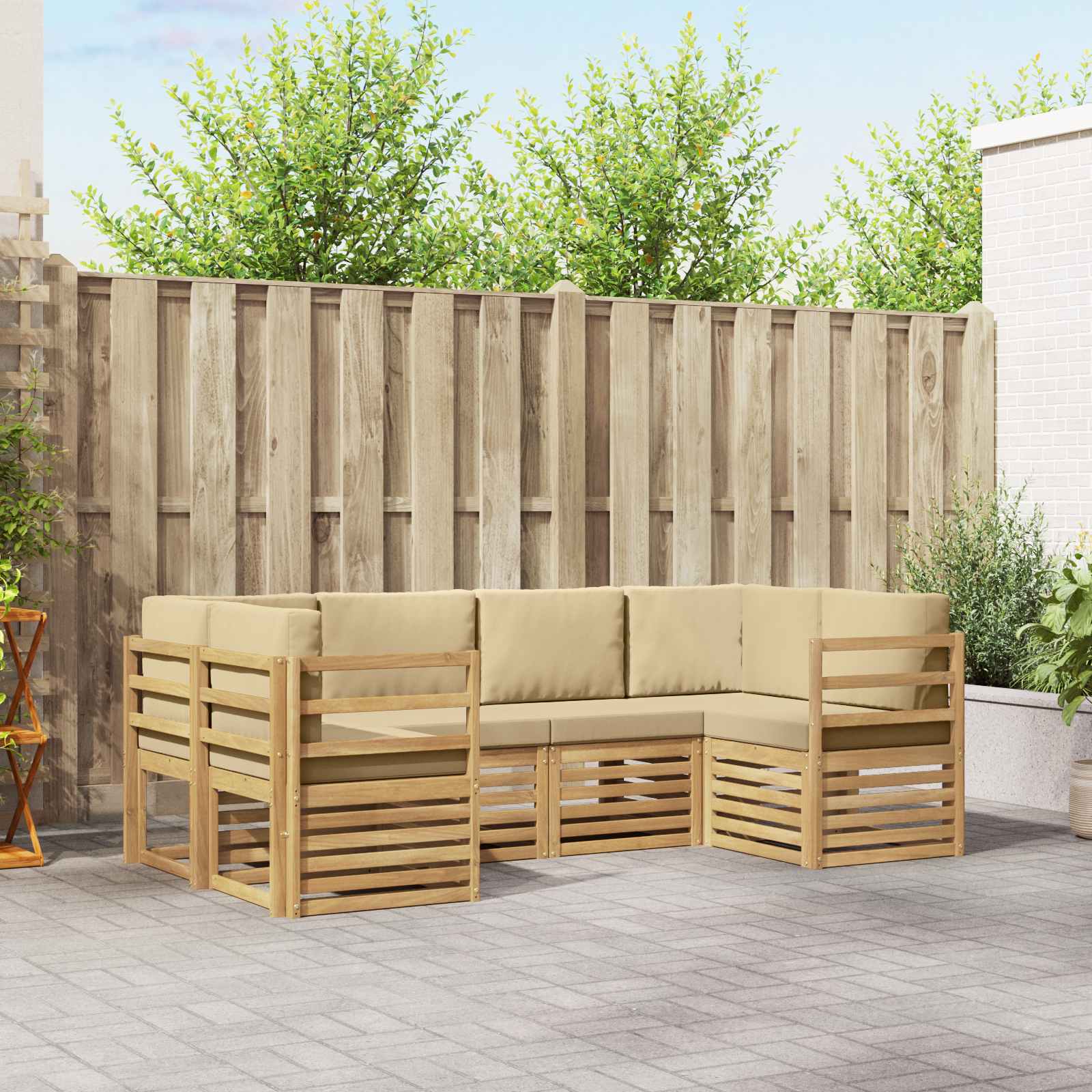 Outdoor-Sofagarnitur 6 stk. Weiß und Beige Polyester