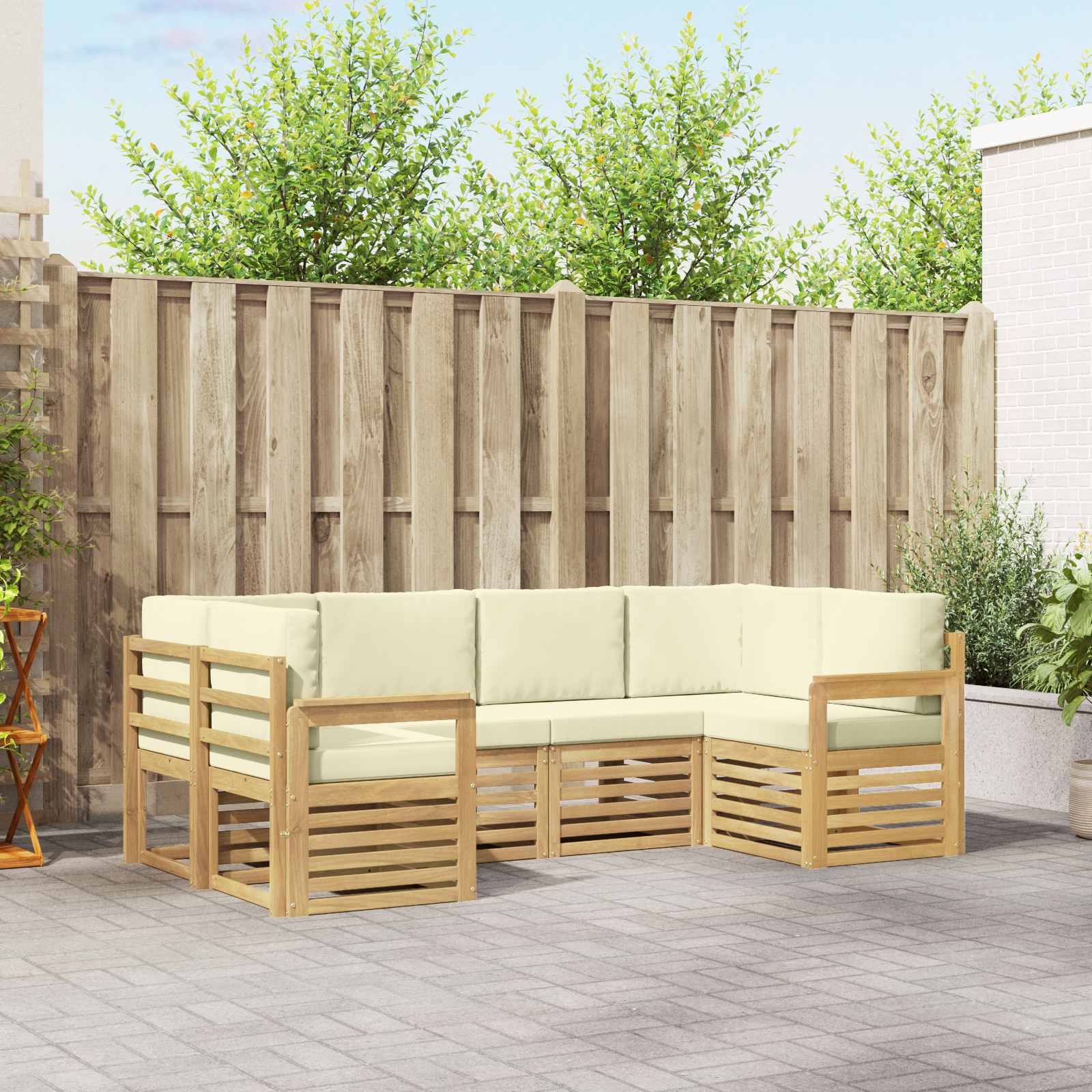 Outdoor-Sofagarnitur 5 stk. Weiß und Creme Polyester