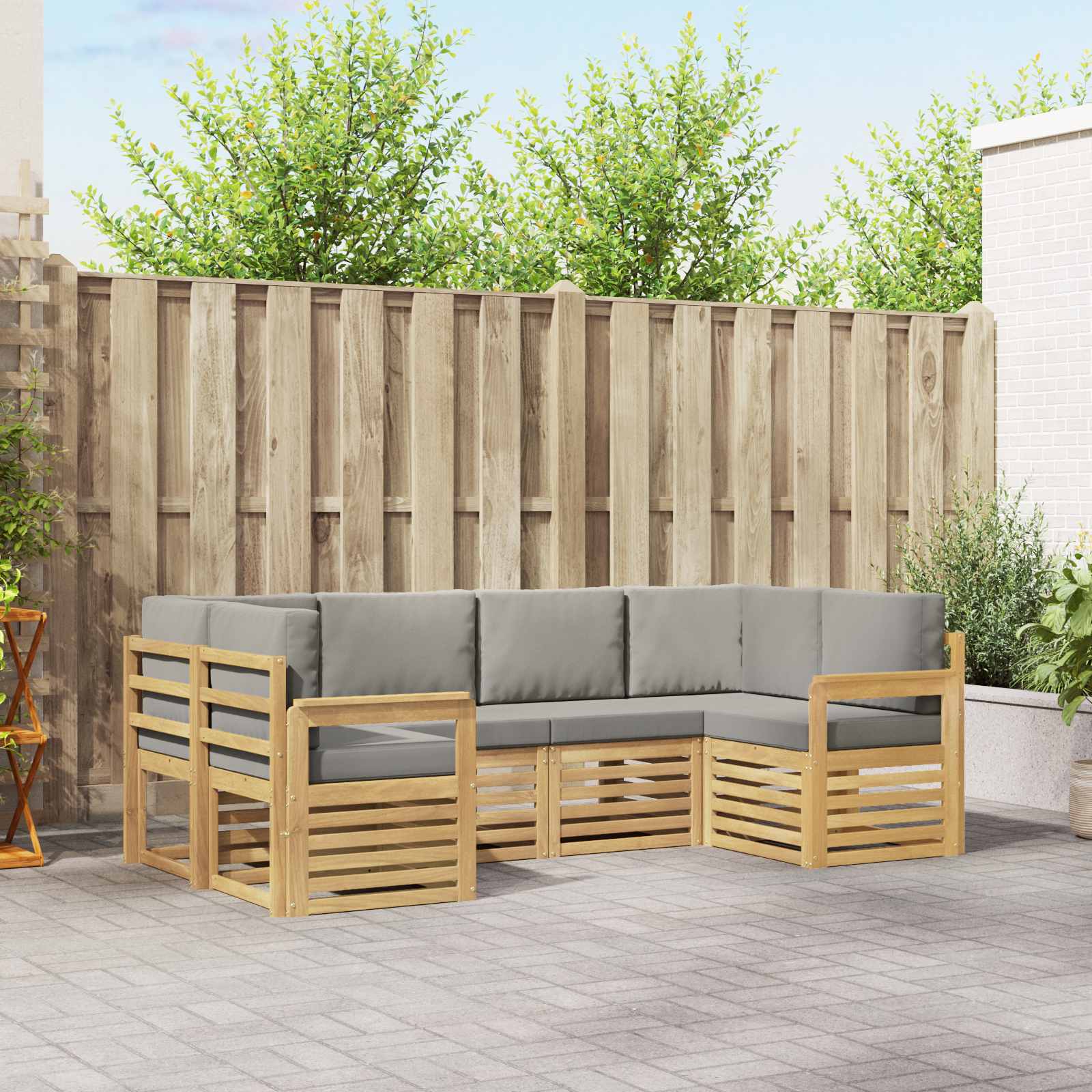 Outdoor-Sofagarnitur 5 stk. Weiß und Hellgrau Polyester
