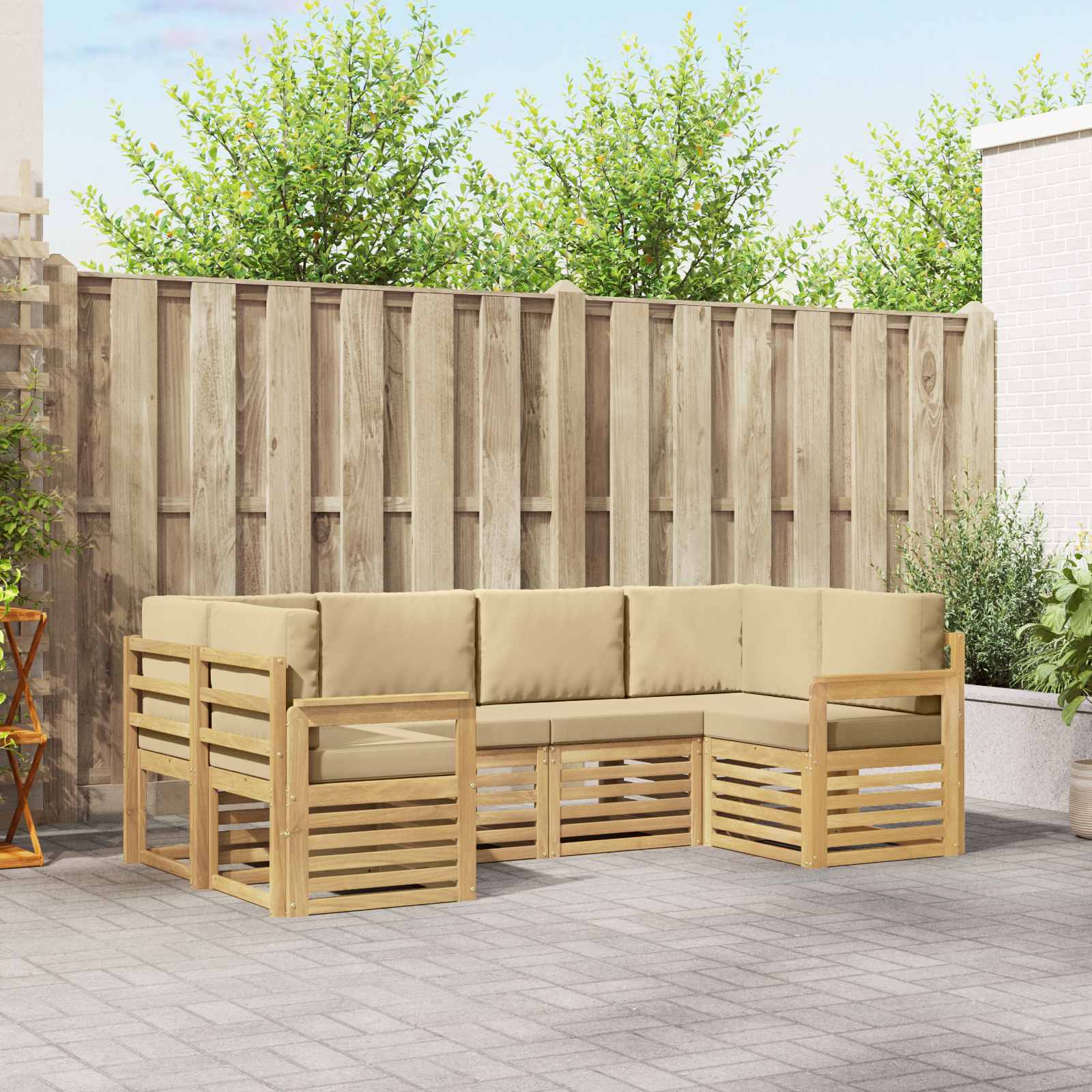 Outdoor-Sofagarnitur 5 stk. Weiß und Beige Polyester