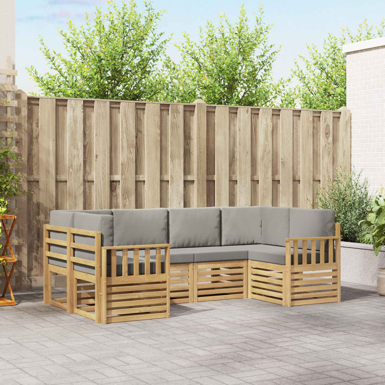 Outdoor-Sofagarnitur 5 stk. Weiß und Hellgrau Polyester