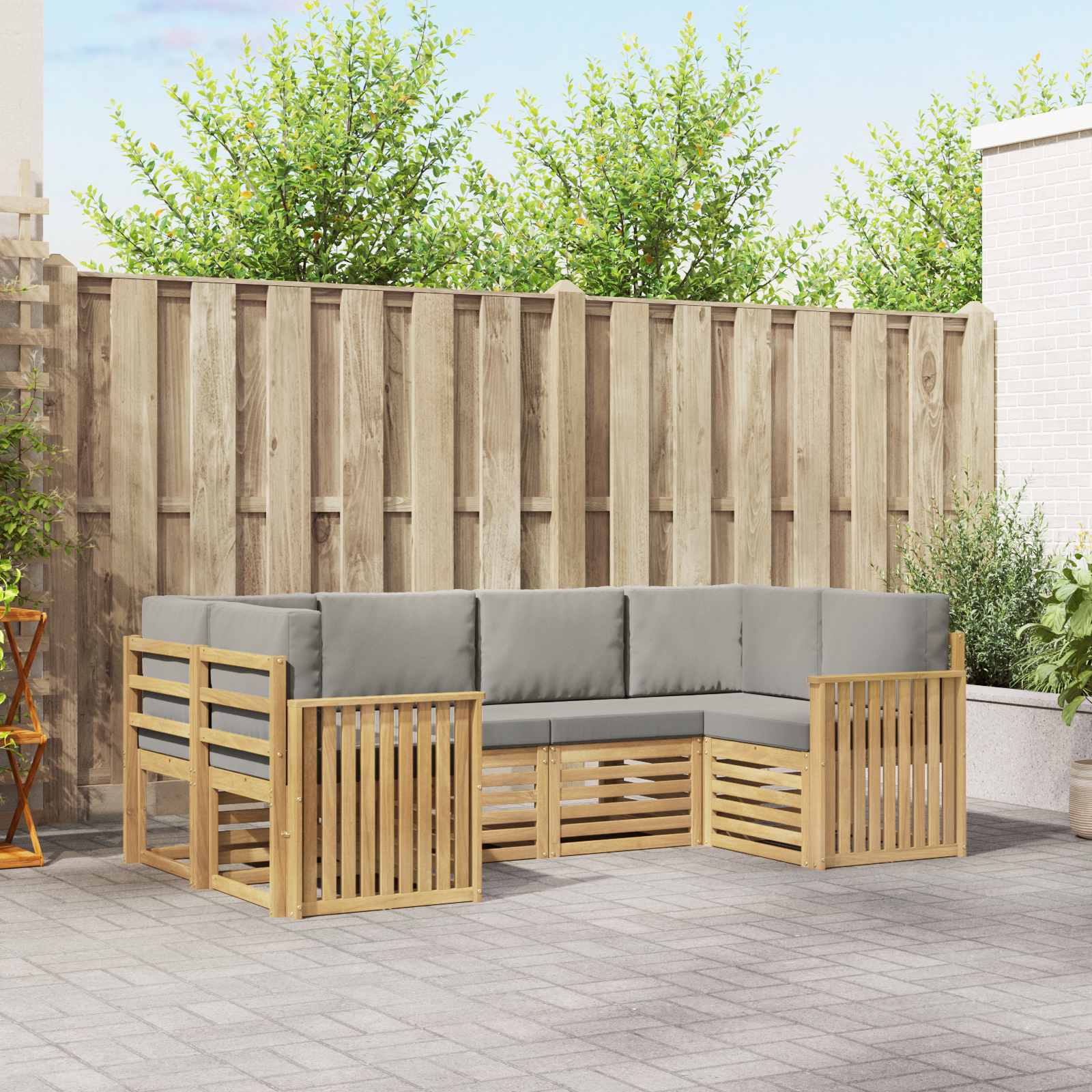 Outdoor-Sofagarnitur 6 stk. Weiß und Hellgrau Polyester