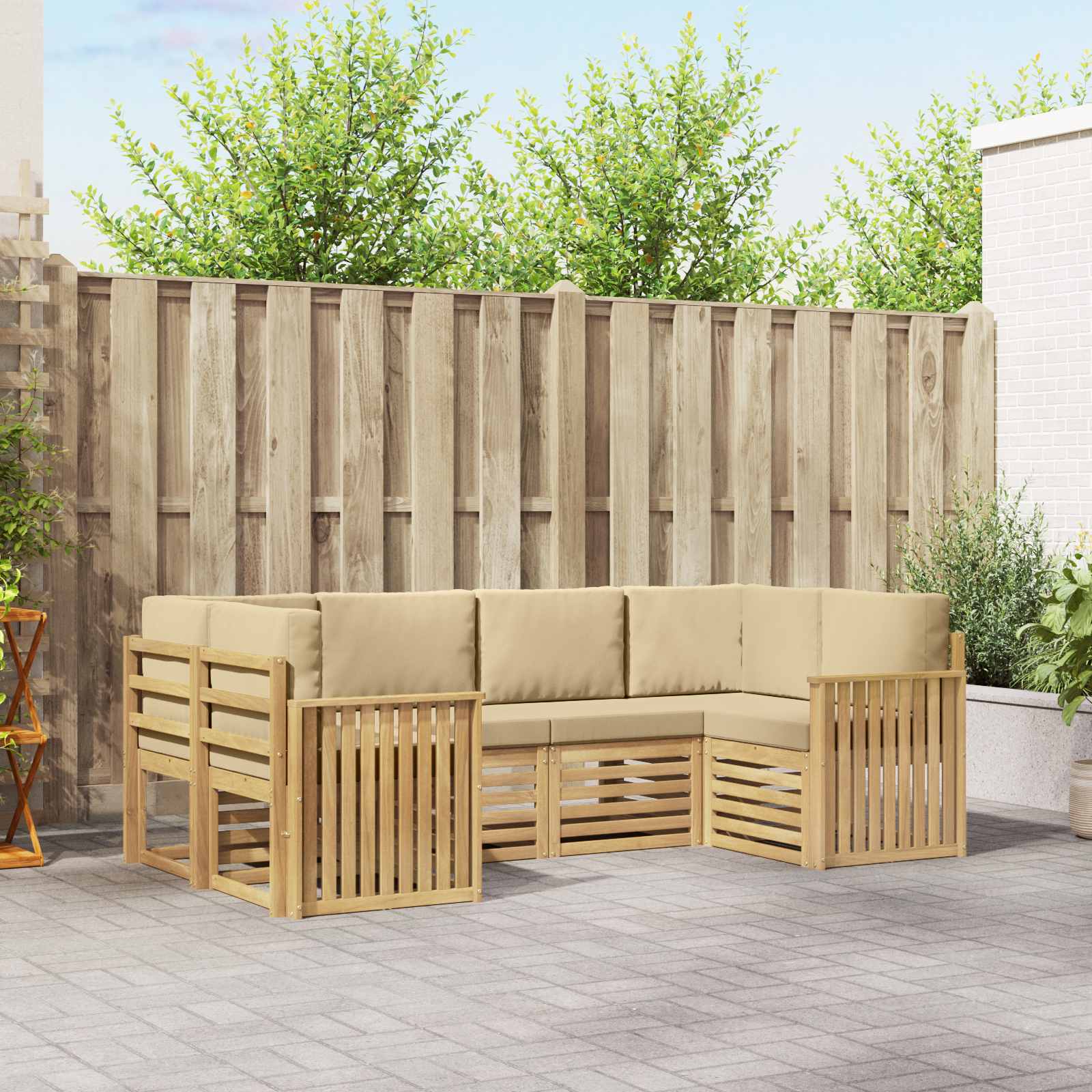 Outdoor-Sofagarnitur 6 stk. Weiß und Beige Polyester